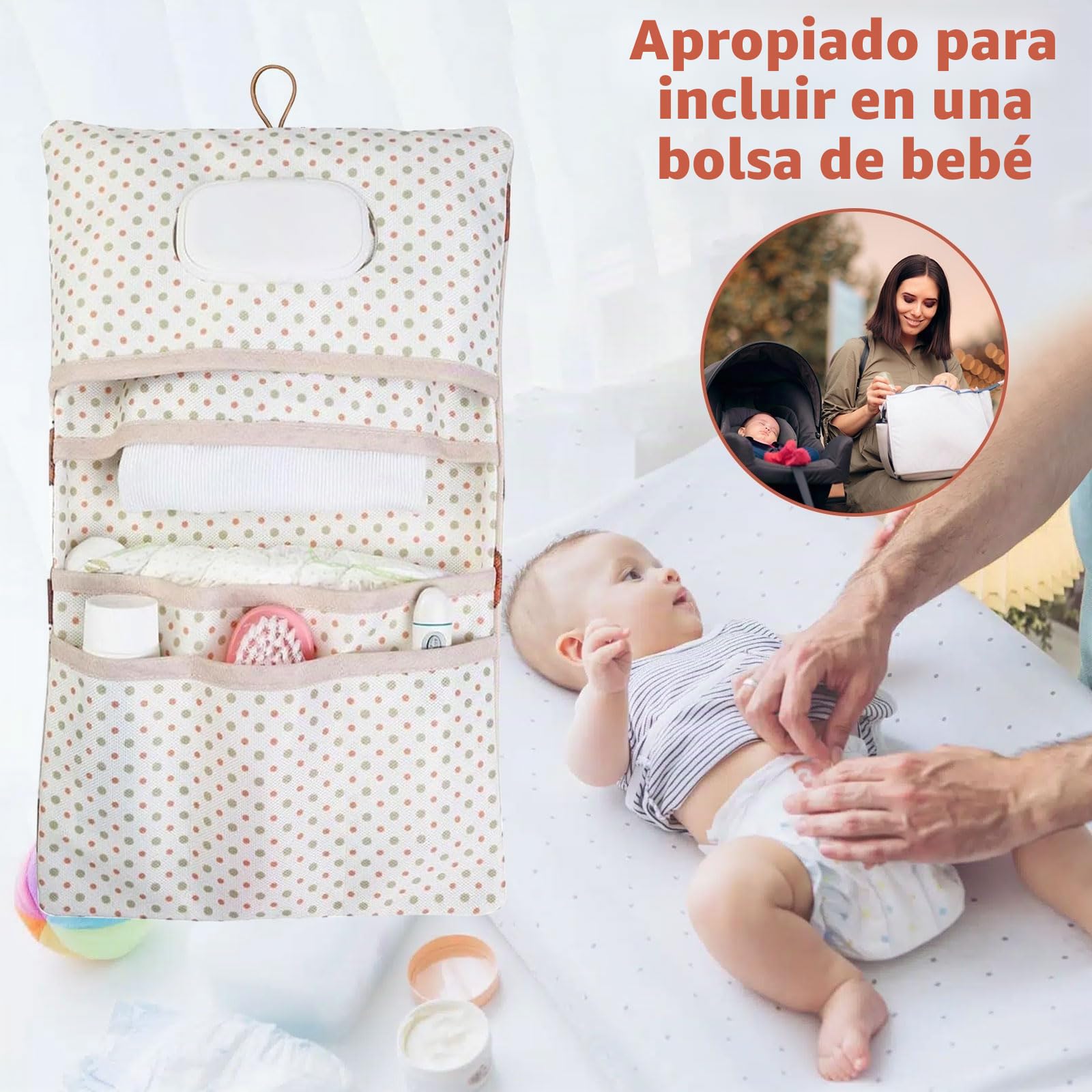 Bolsa de pañales organizador y neceser de cosméticos, 2 en 1, bolsa de pañales pequeña, organizador de pañales para mamá y viajes (erizos)