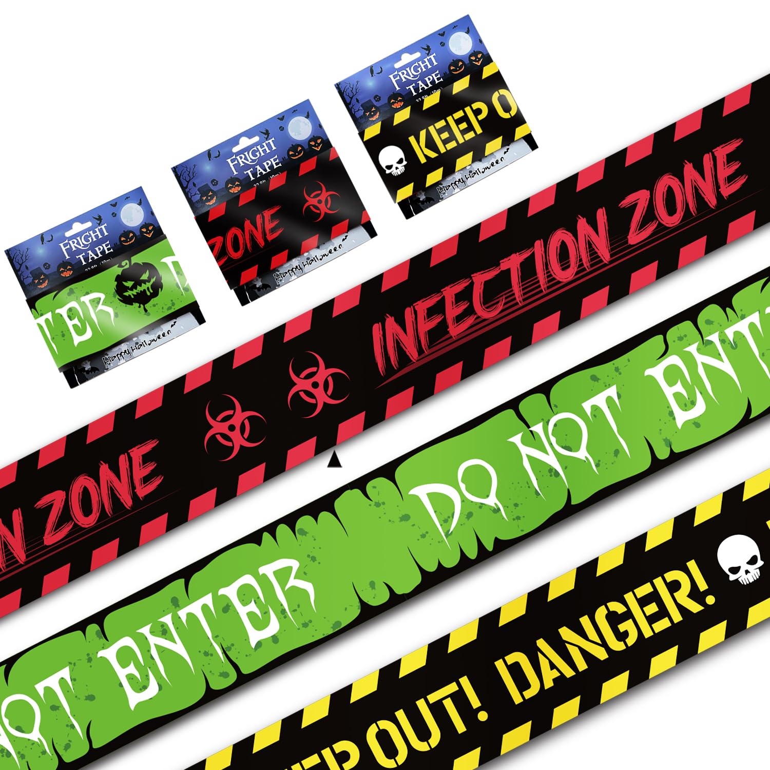 VEYLIN Halloween Caution Tapes,3 * 7.6 CM*10M Halloween DON OT ENTER Tape, INFECTION ZONE Tapes and KEEP OUT DANGER Tape Halloween Prop Fright Tape Outdoor Garden Door Decoration