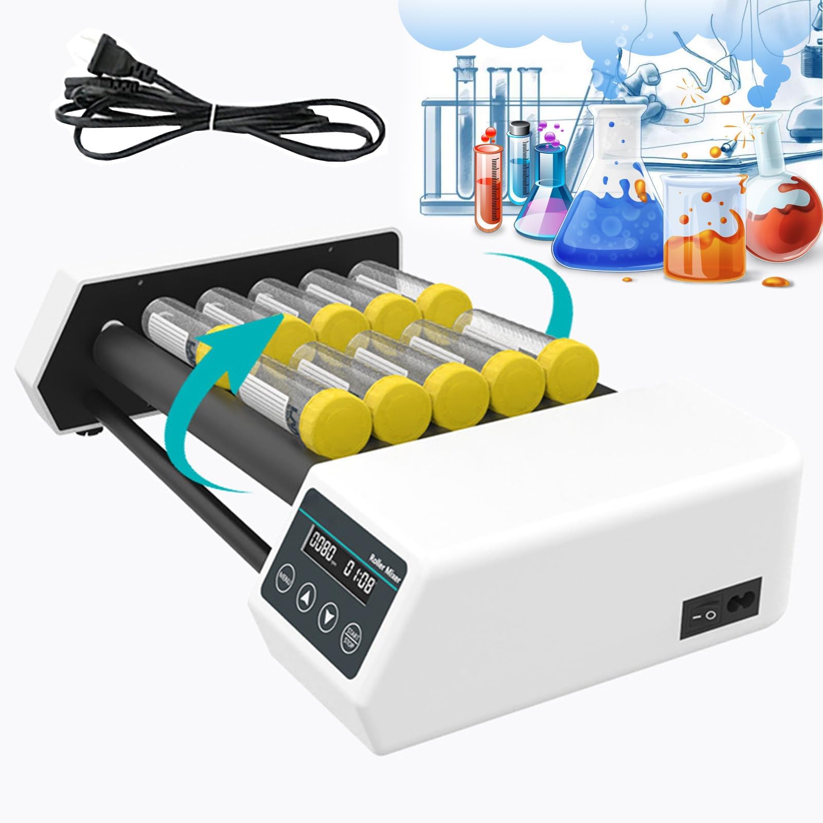Agitador orbital y mezclador de rodillos para laboratorio, modo de balanceo y balanceo, temporizador de 20-80 rpm, sostiene tubos centrífugos, motor sin escobillas