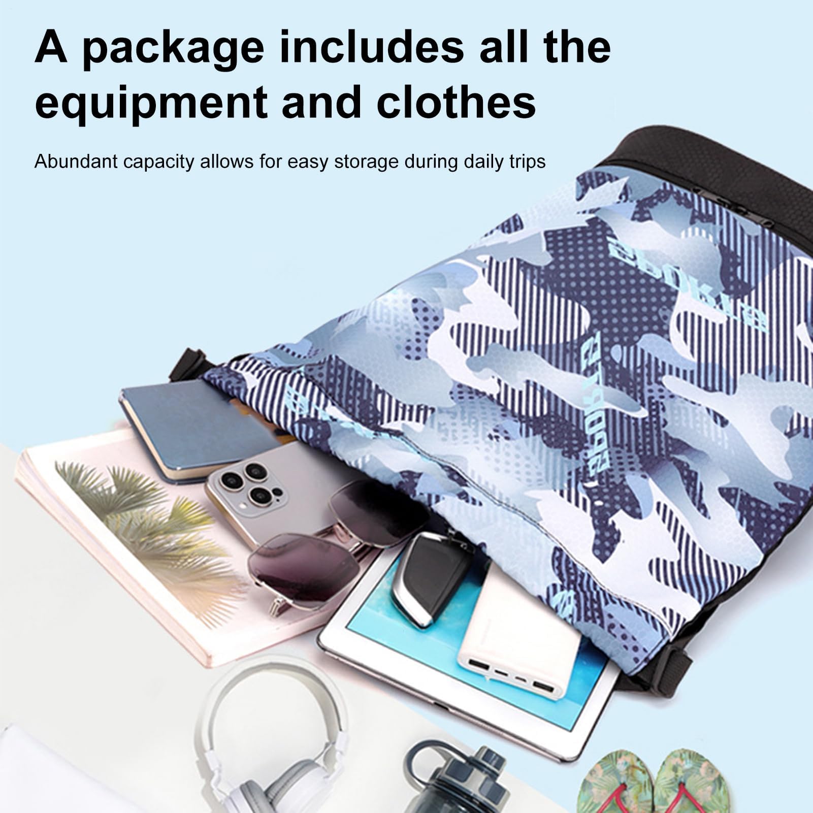 Sac à dos de sport étanche avec cordon de serrage et compartiment à chaussures - Sac portable pour camping, randonnée, natation et activités sportives