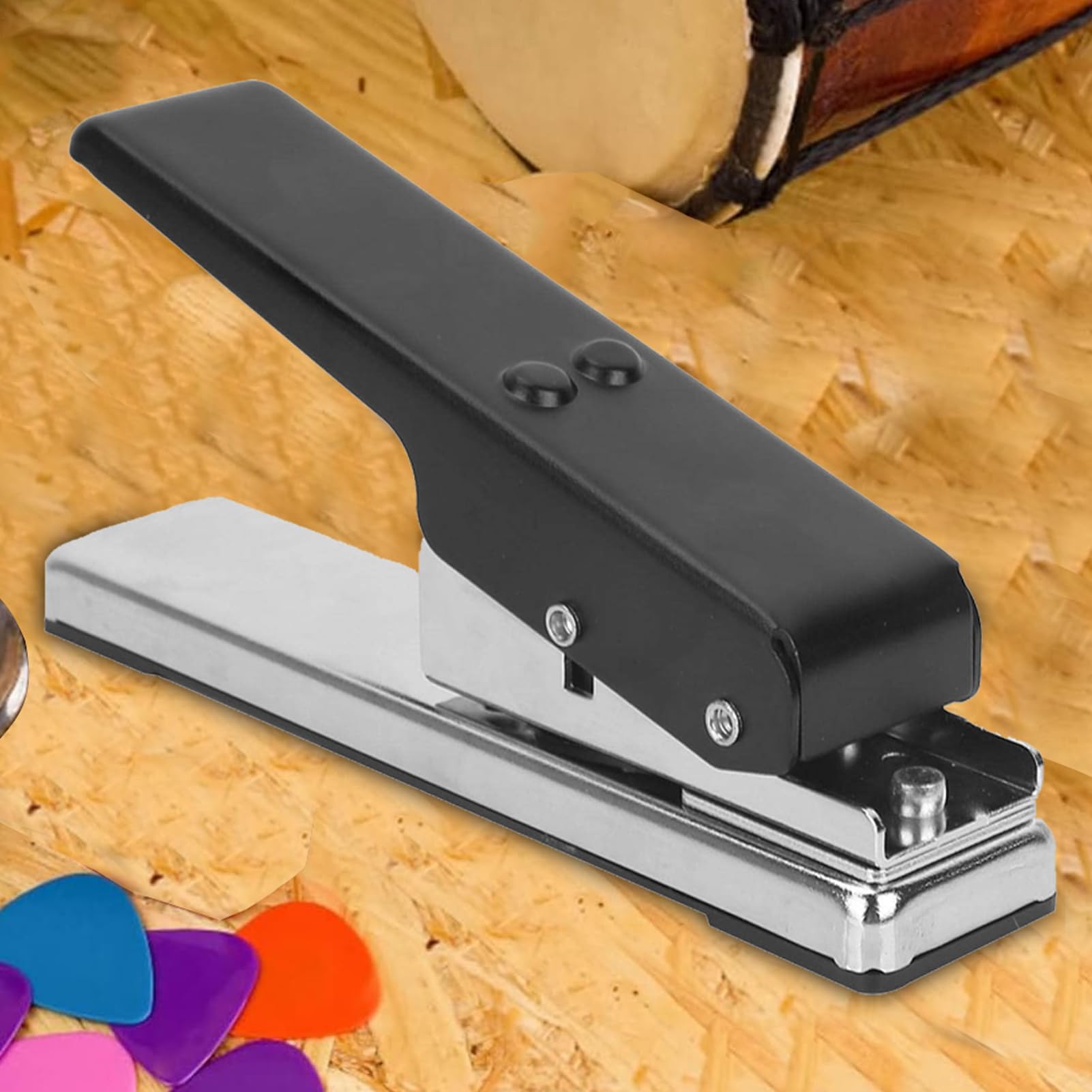 Perforadora de púas de guitarra de mano, herramienta cortadora de púas de metal, máquina perforadora de tarjetas ergonómica, diseño compacto para músicos y aficionados, equipo de instrumento