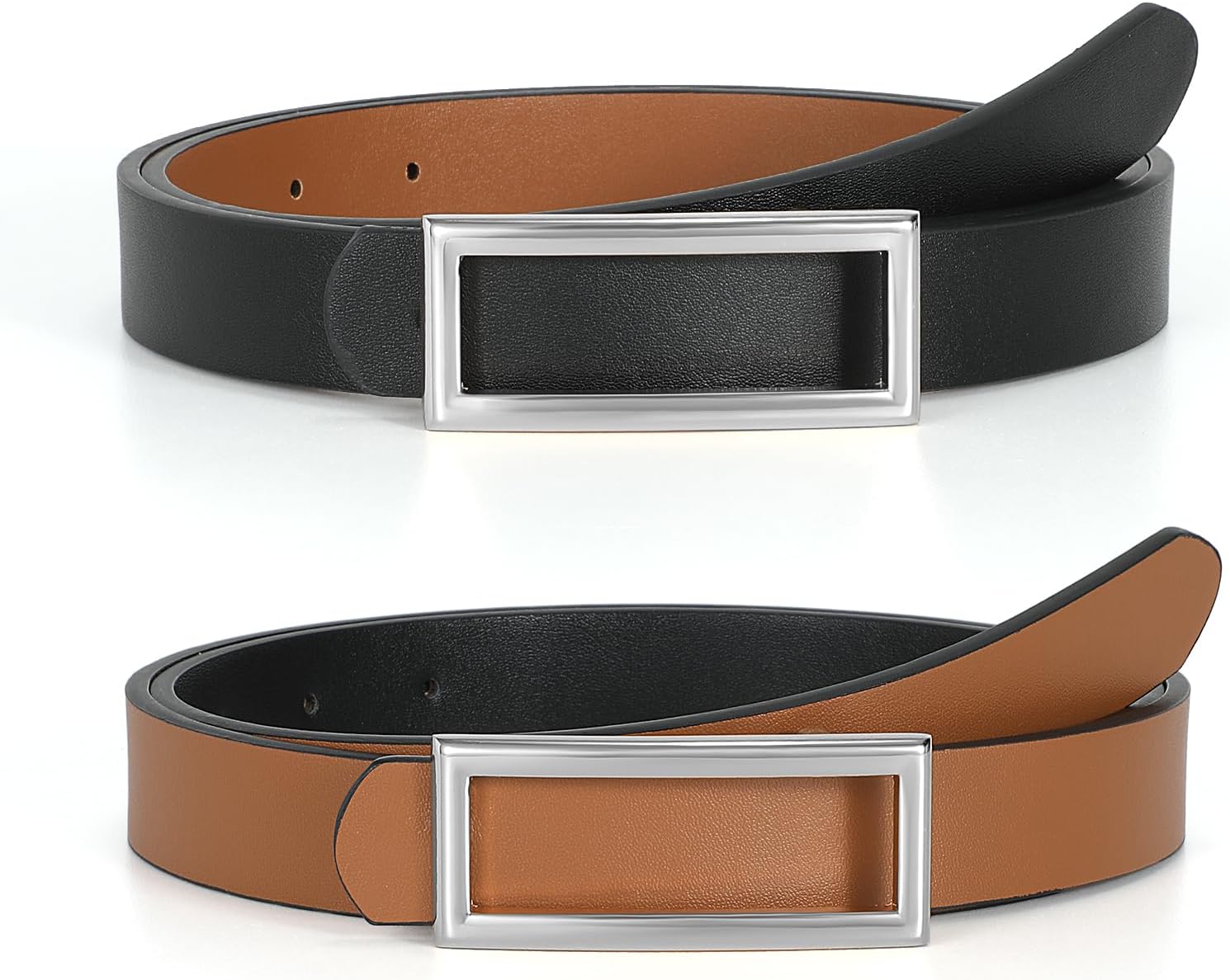 SUOSDEY Women Reversible Leather Belts for Jeans Pants Dresses Ladies Fashion Belts with Gold Buckle, 0.9" Width