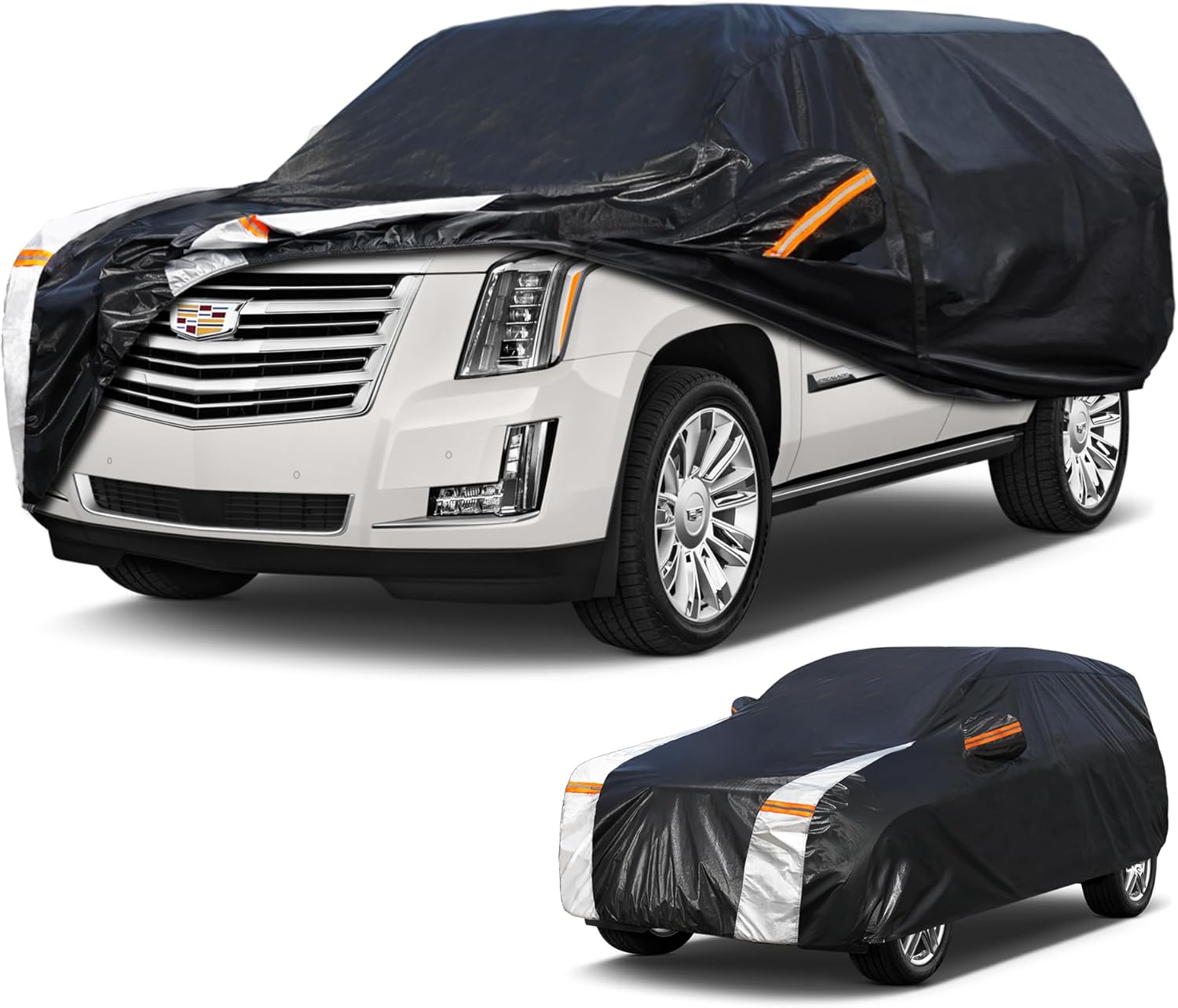 Large SUV Car Cover for Cadillac Escalade 100% Waterproof All Weather, Heavy Duty Outdoor Full Exterior Covers Rain Sun Wind UV Protection. Cadillac Escalade+Towel+Storage Bag