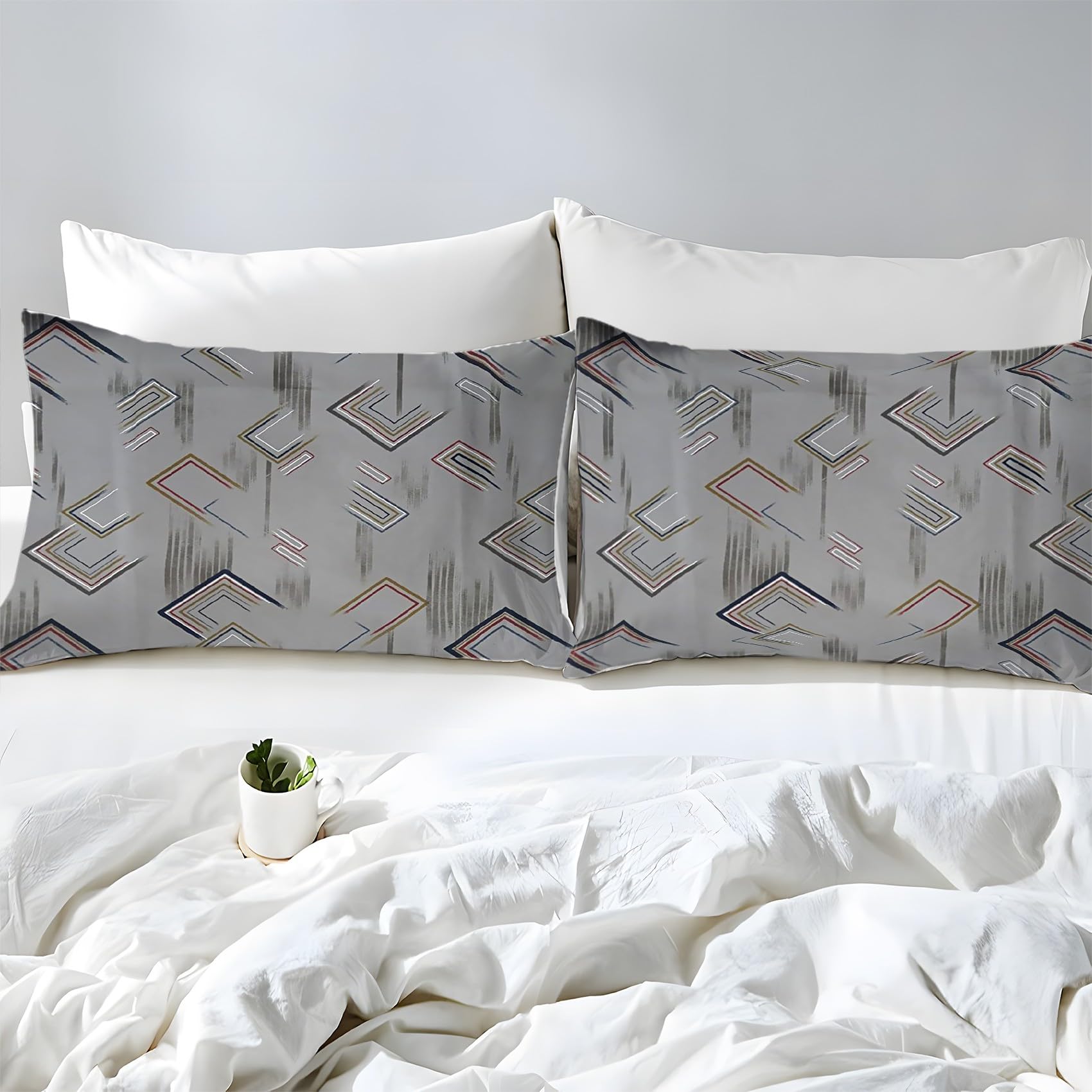 Copripiumino Matrimoniale 240x220 Stampe Geometriche Linee Grigie Biancheria da Letto Morbido Microfibra Copri Piumone e 2 Federe Abbinate, con Zip, Ipoallergenico HR2177