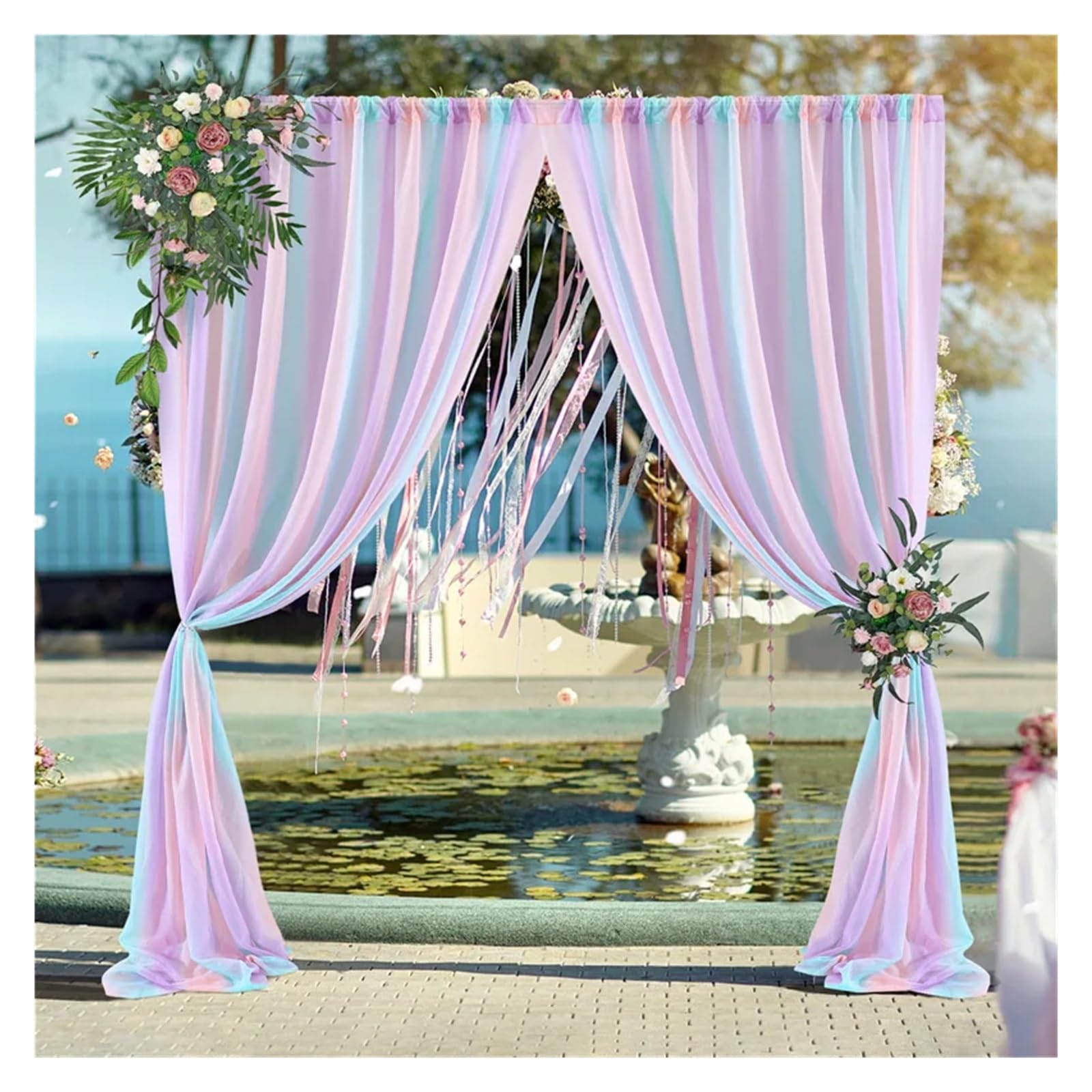 Hochzeits-Hintergrund, 2 Paneele, 1,5 x 3 m, Garn, für Hochzeitsbögen, Drapierstoff, Vorhang, Party, Girlande, Dekoration, Regenbogen, 1,5 x 3 m
