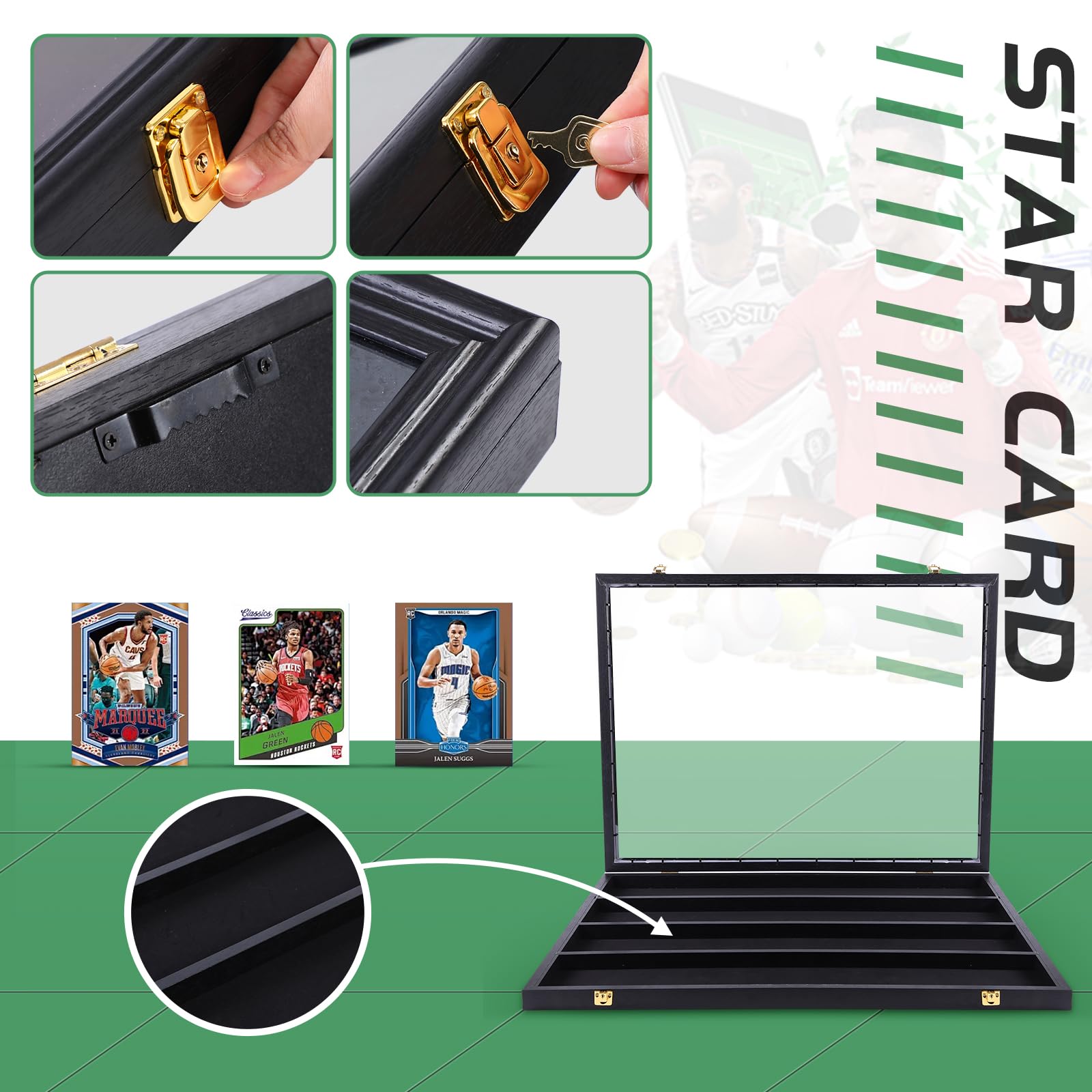 Nice C Vitrina para Tarjetas Deportivas de Grado 36, Vitrina de Tarjetas de béisbol, Vitrina de Tarjetas de Intercambio, Tarjetas de fútbol, 98% de protección UV, acrílico, con Cerradura (Horizontal,
