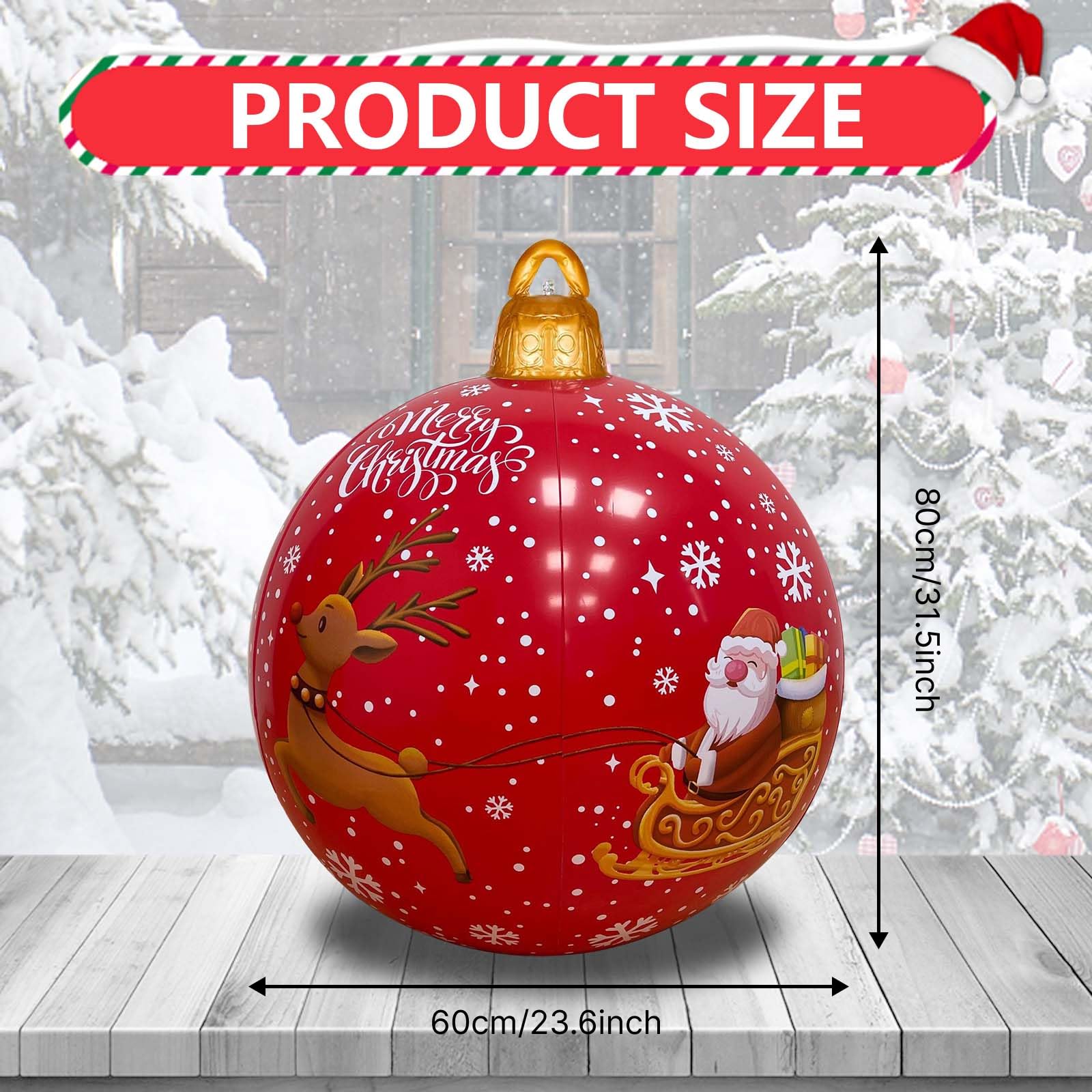 3 Piezas 60CM Bolas Navideñas Inflables Grandes, Decoración Gigante para Jardín, Patio y Exterior