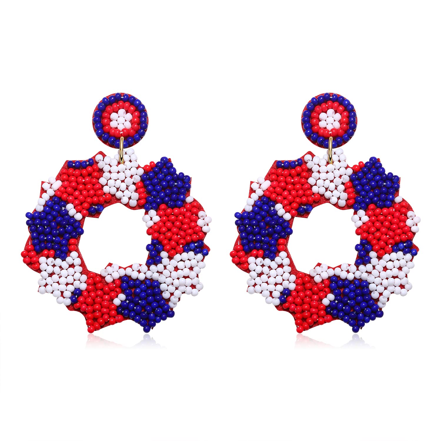 American Flag Earrings for Women Girls, Patriotic Beaded Star Drop Dangle Earrings, Memorial Day earrings 4th of July Independence Day Earrings, Holiday Earrings Gifts