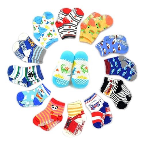12 pares de calcetines antideslizante infantiles de Marrywindix calcetines de colores variados tamaño para niños de 2 a 3 años de edad diseño de