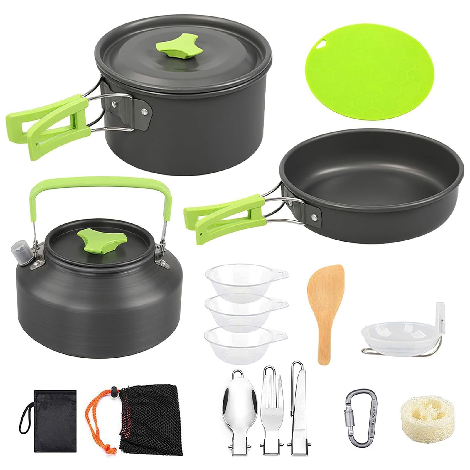 U-HOOME 16 Pcs Camping Cookware Mess Kit,Non-Stick Lightweight Pots Pan Set Portable Outdoor Cookware for Camping Backpacking Compact Camping Cooking Set Hiking Outdoor Cooking and Picnic