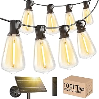 Svater 100 FT Solar String Lights Outdoor Waterproof, Remote Dimmable