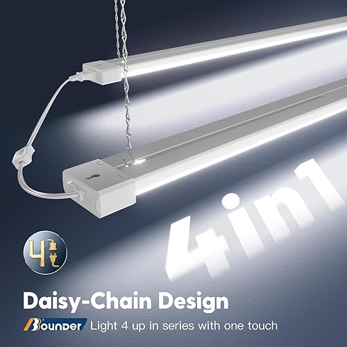 Miniatura 6 de BBOUNDER Paquete de 10 luces LED enlazables para tienda con reflector, luz fría superbrillante de 6500 K, 4400 LM, 4 pies, accesorio integrado de 48