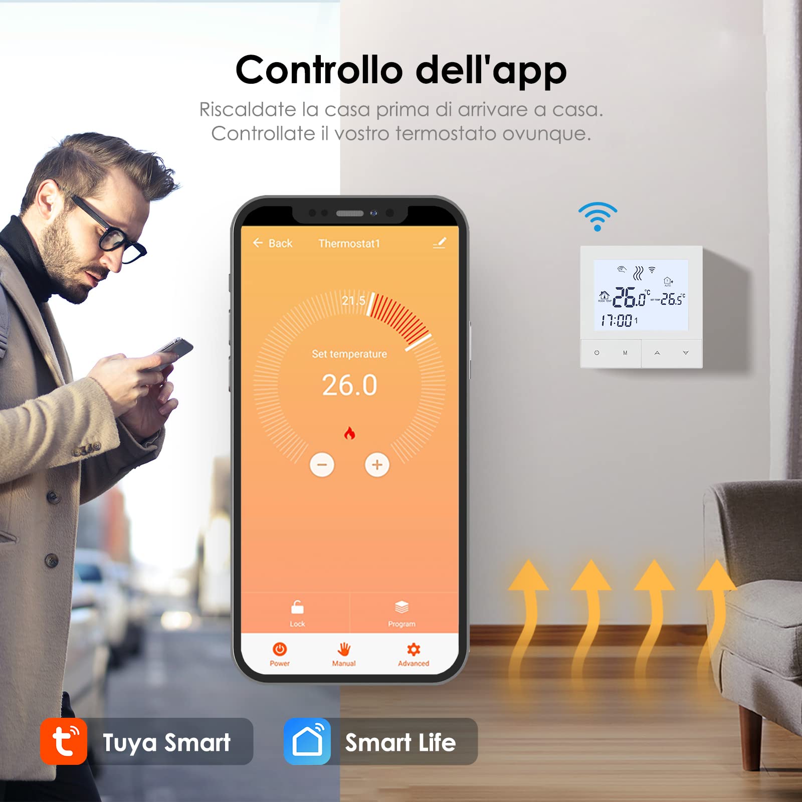 Tuya Termostato Wifi per Riscaldamento Elettrico,Intelligente Termostato Ambiente Programmabile Settimanale,Termostati Cronotermostato Compatibile con Alexa 16A TDS72-WIFI-EP