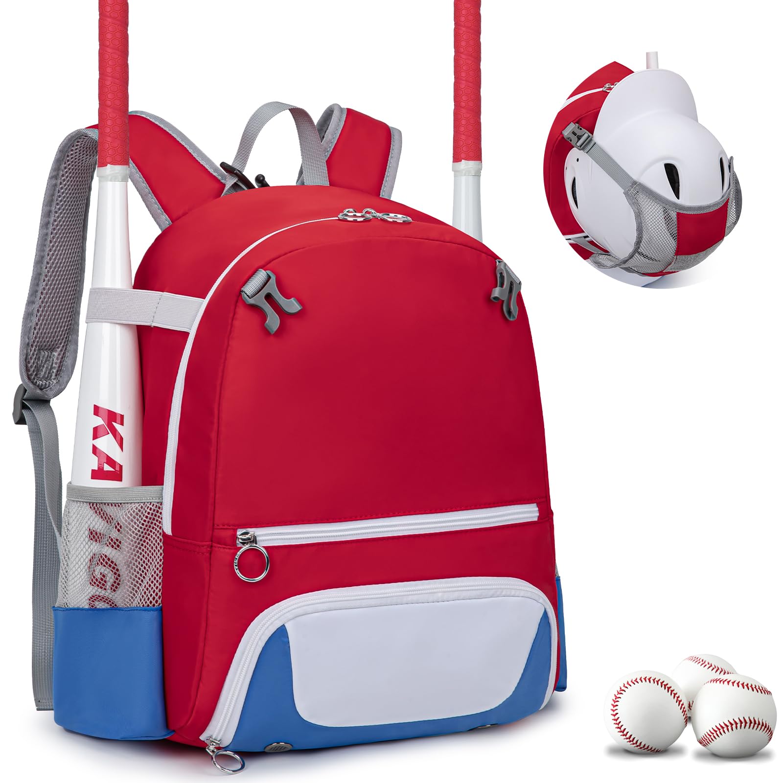 KAVIGOR 2026 Youth Baseball & Softball Bag | Ultra-Light Tball Backpack with Shoe Compartment & Helmet Holder | Skin-Soft Fabric