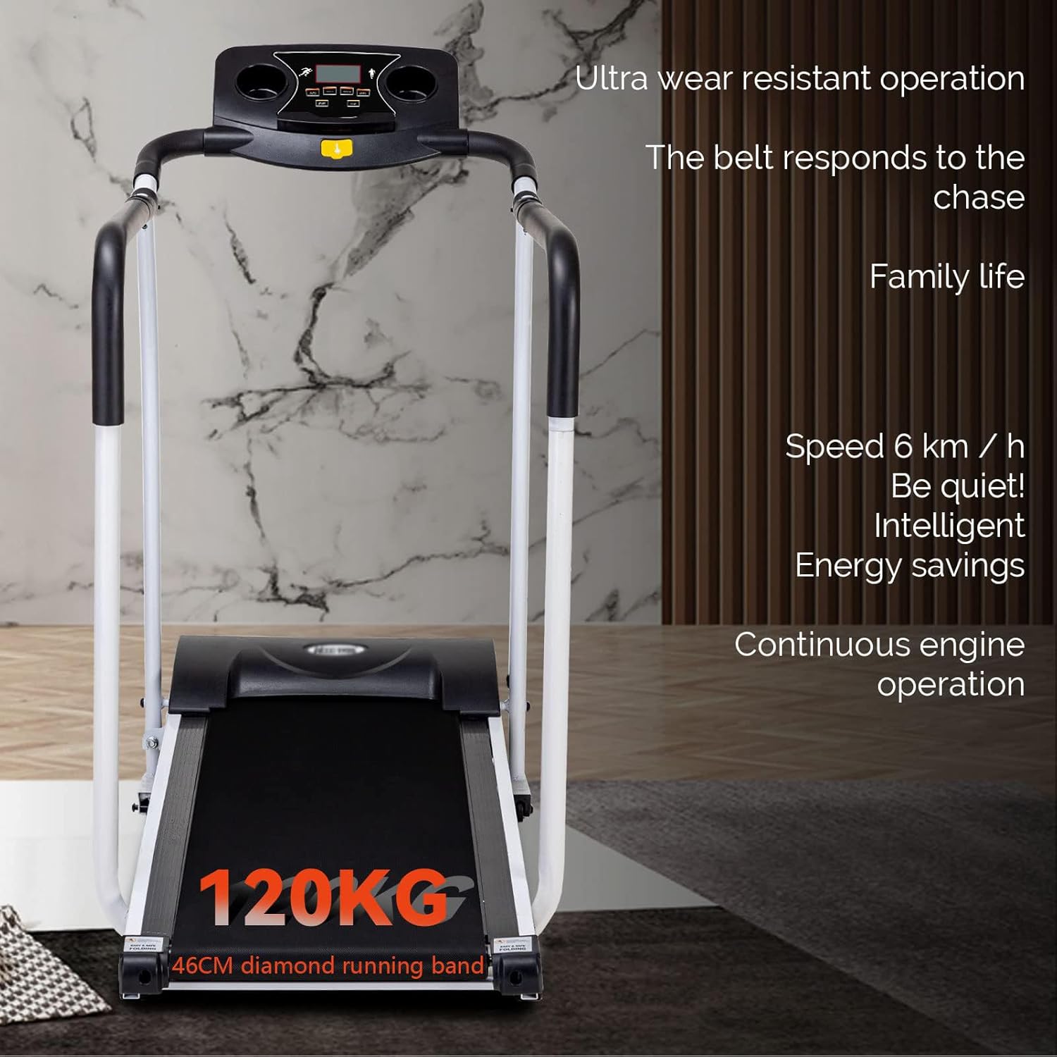 Walking Pad Treadmill for SeniorFoldable Exercise Treadmill with Stable and Safe Structural DesignLarge LCD Display for ElderlyLong Handrail for Balance
