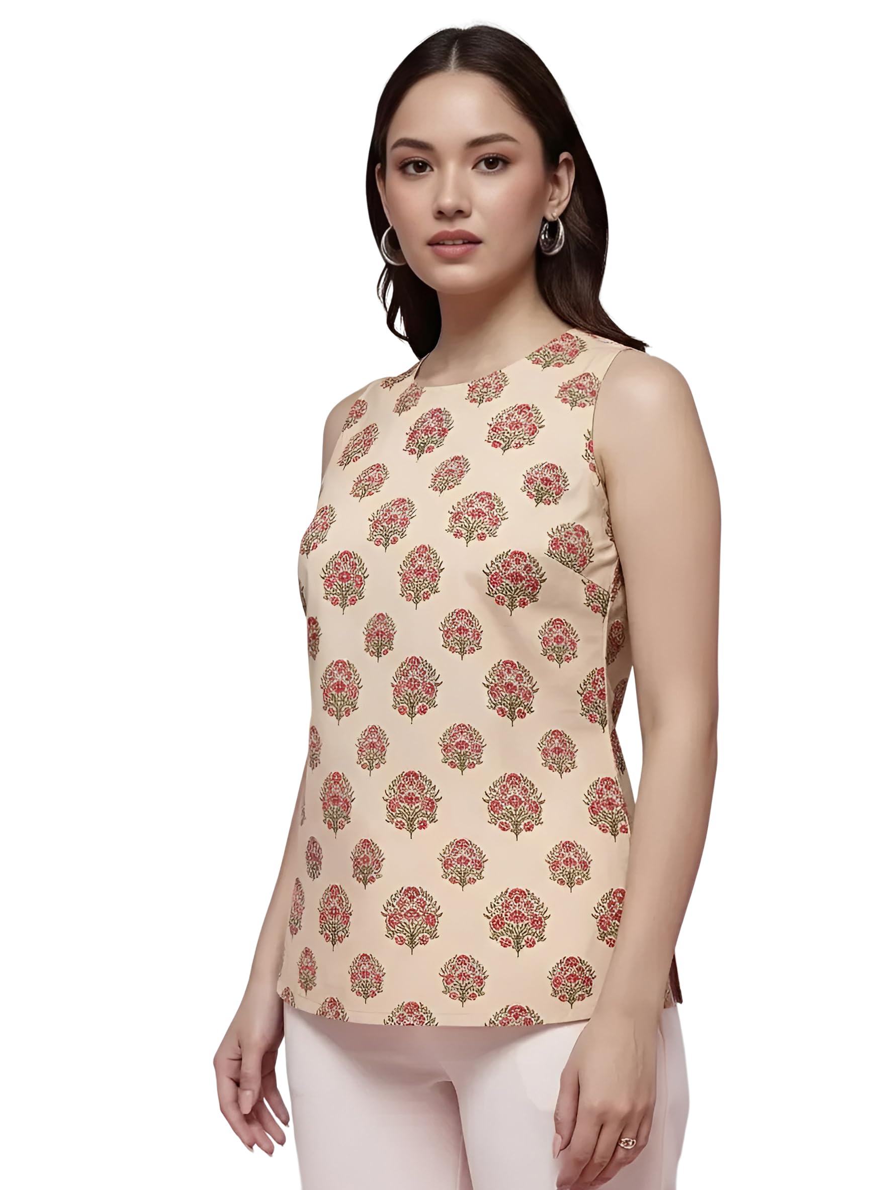 Pinkmint Camiseta sin mangas estampada para mujer y niña, tela de algodón puro batista, ajuste regular, suave, transpirable, ideal para uso casual, diario, oficina y verano (disponible en tallas