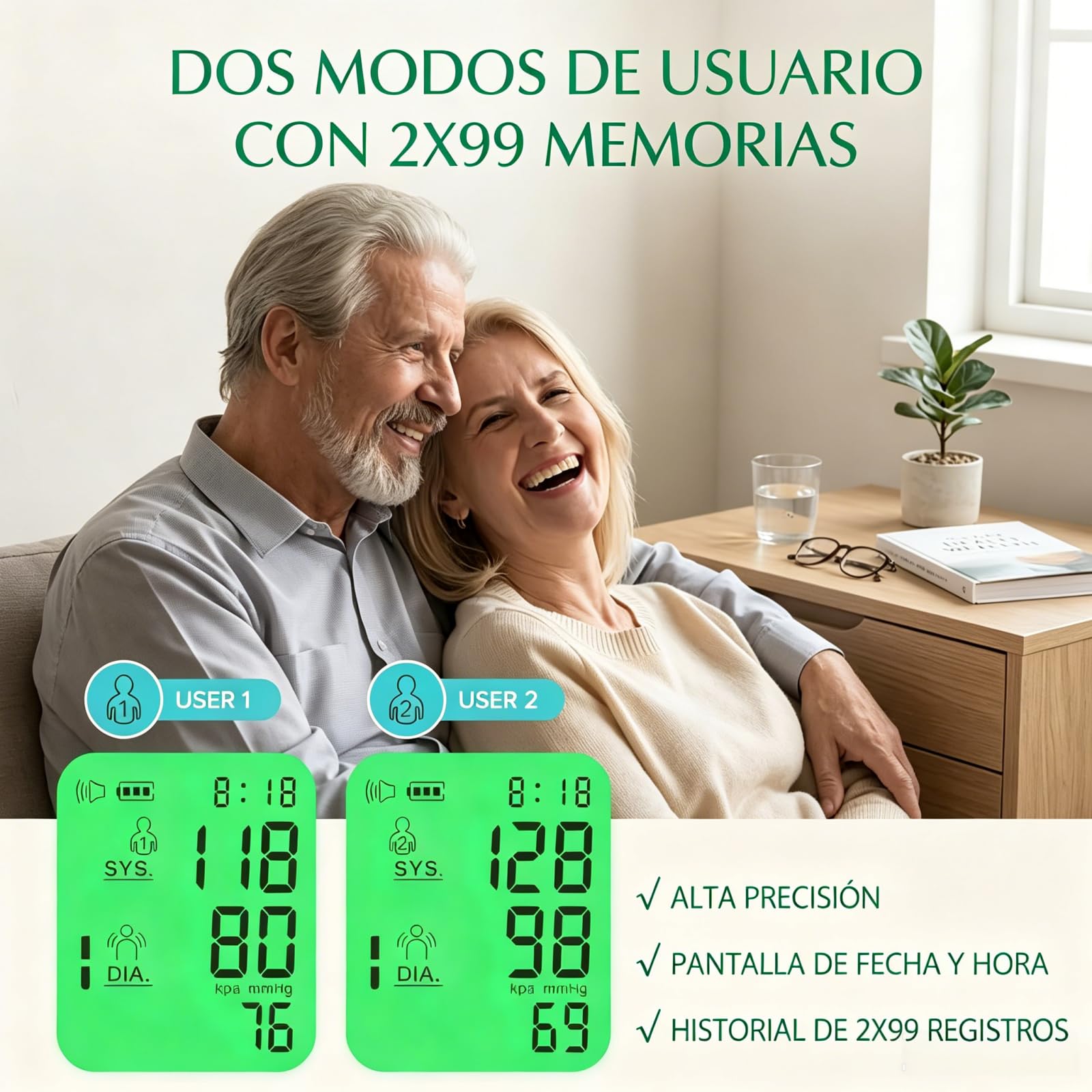 Oryzon Blood Pressure Monitor V1 Pro – Tensiómetro Digital de Brazo con Pantalla LCD, Detección de Arritmias, Brazalete Ajustable, Alimentación USB y Pilas para Seguimiento Diario (1 unidad)