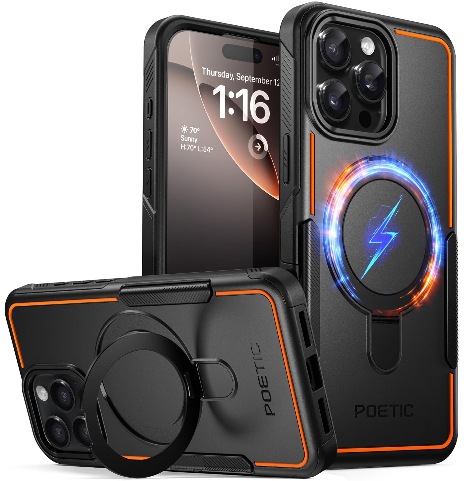 Poetic Neon Case Compatible with iPhone 16 Pro Max, [Magnetic Ring Stand] Dual Layer Slim Shockproof Protective Cover, Black