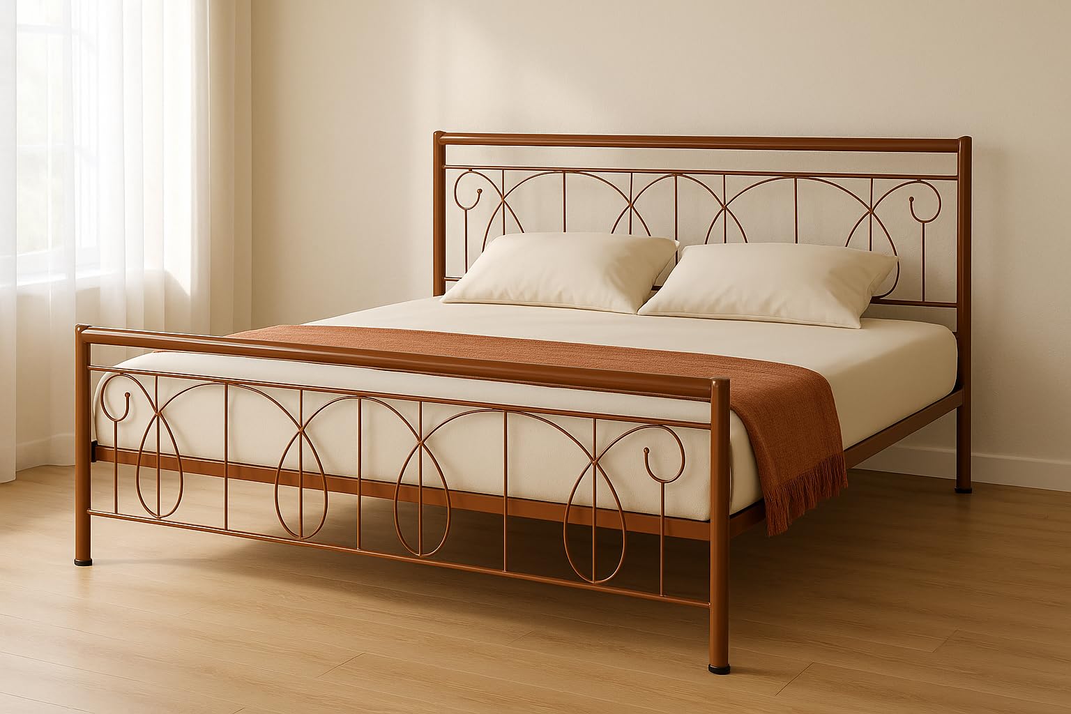 Kovu Metal King Size Bed Without Storage | Wrought Iron Double Bed with Headboard & Footboard | Sturdy Powder Coated Platform Bed King Size Cot for Bedroom Living Room Brown (75x72)-image-40