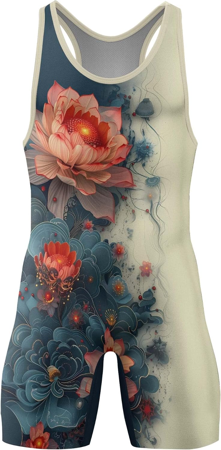 Lotus Flower Men's Wrestling Singlet, Wrestling Outfits for Men, Cool & Breathable Freestyle Singlet