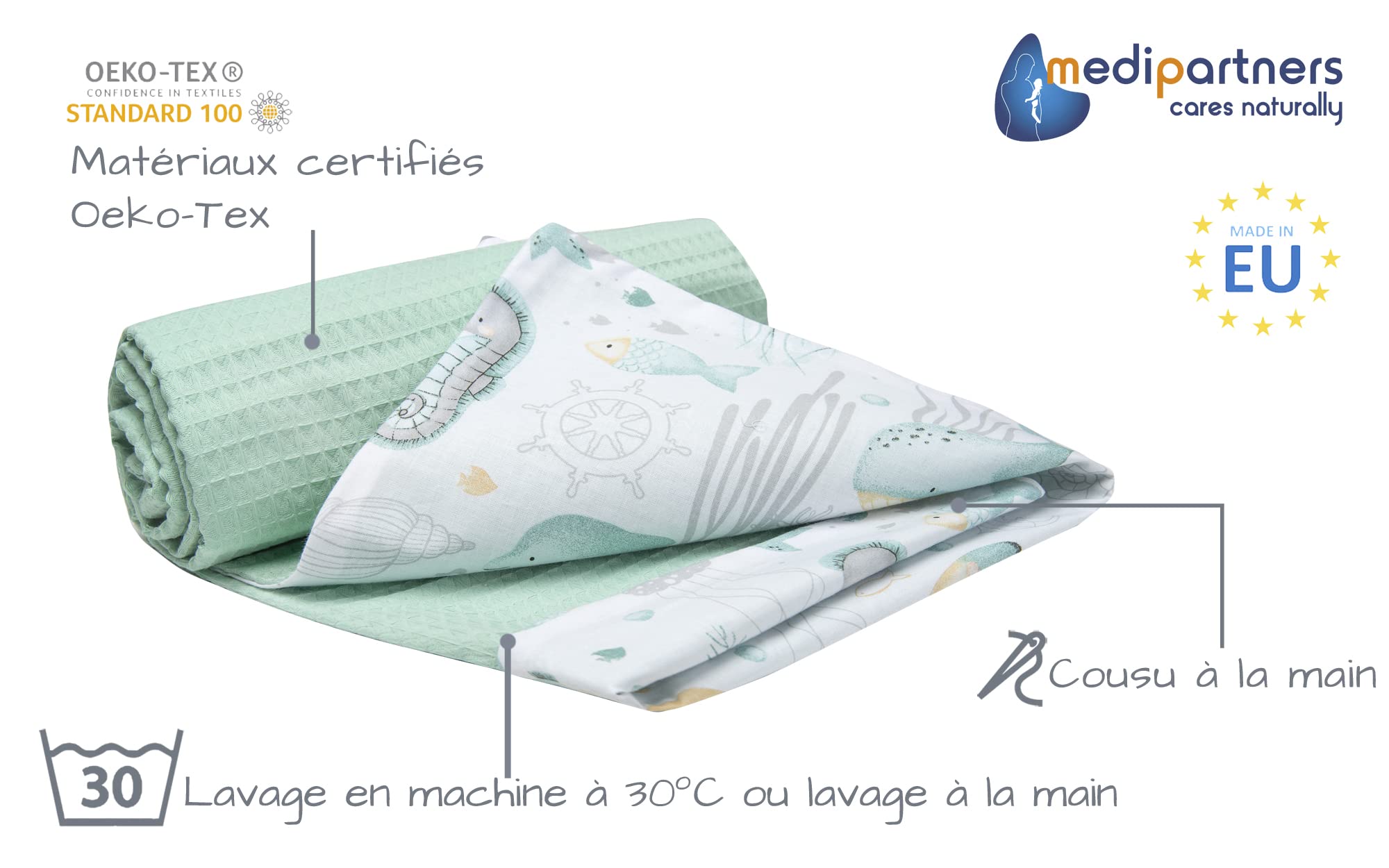 Medi Partners Coperta Per Neonata Copertina Neonato Per Lettino - 100% Cotone 75x100cm Naturale Blanket Neonati Invernale Estate Bifacciale Carrozzina Bambino (Stelle Con Waffle Grigio - 8