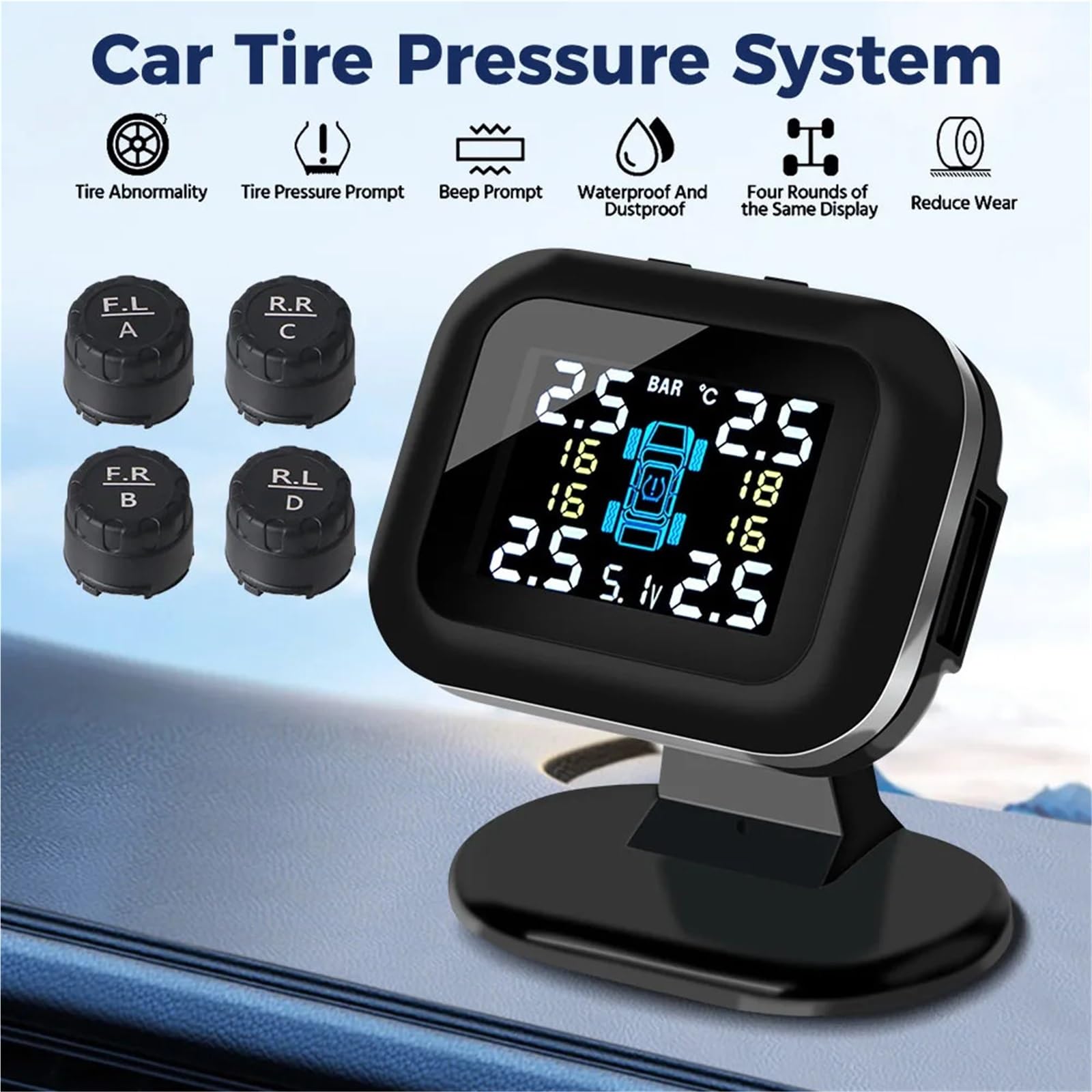 system kontroli ciśnienia w oponach Bezprzewodowy Wyświetlacz LCD USB TPMS System Monitorowania Ciśnienia W Oponach Samochodowych Automatyczne Systemy Alarmowe