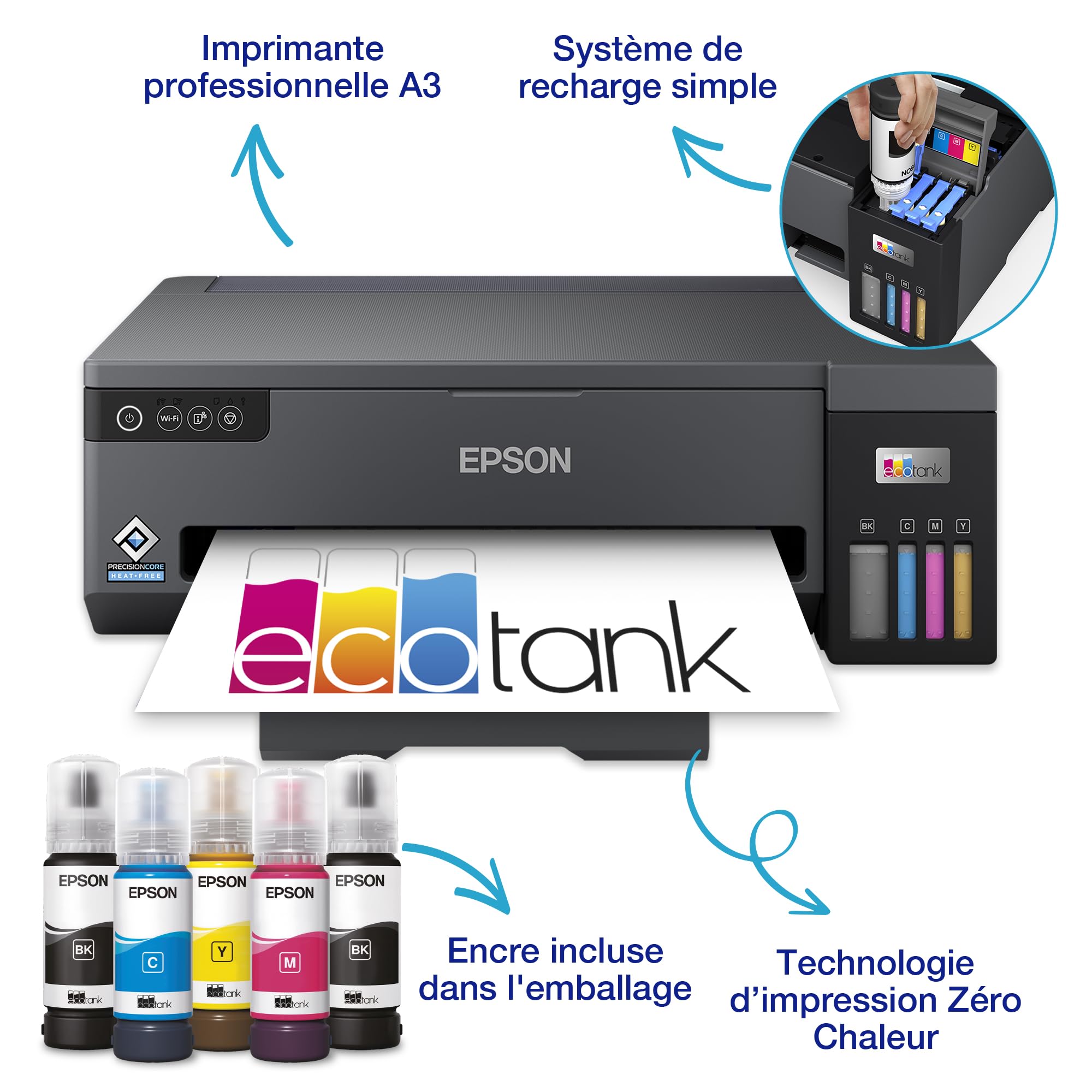 Epson Ecotank ET-14100 - Drucker - Farbe - Tintenstrahl - Its - A3 - 4800 X 1200 Dpi - Kapazit?t: 100 Bl?tter - Usb, WI-Fi - Schwarz (c11ck39401)