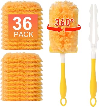 36 Count Heavy Duty Duster Refills for Swiffer Dusters with 1 Handle, 360 Multi-Surface Larger Size Feather Duster, Disposable Duster Kit for Cleaning Home, 4X Microfibers, Unscented