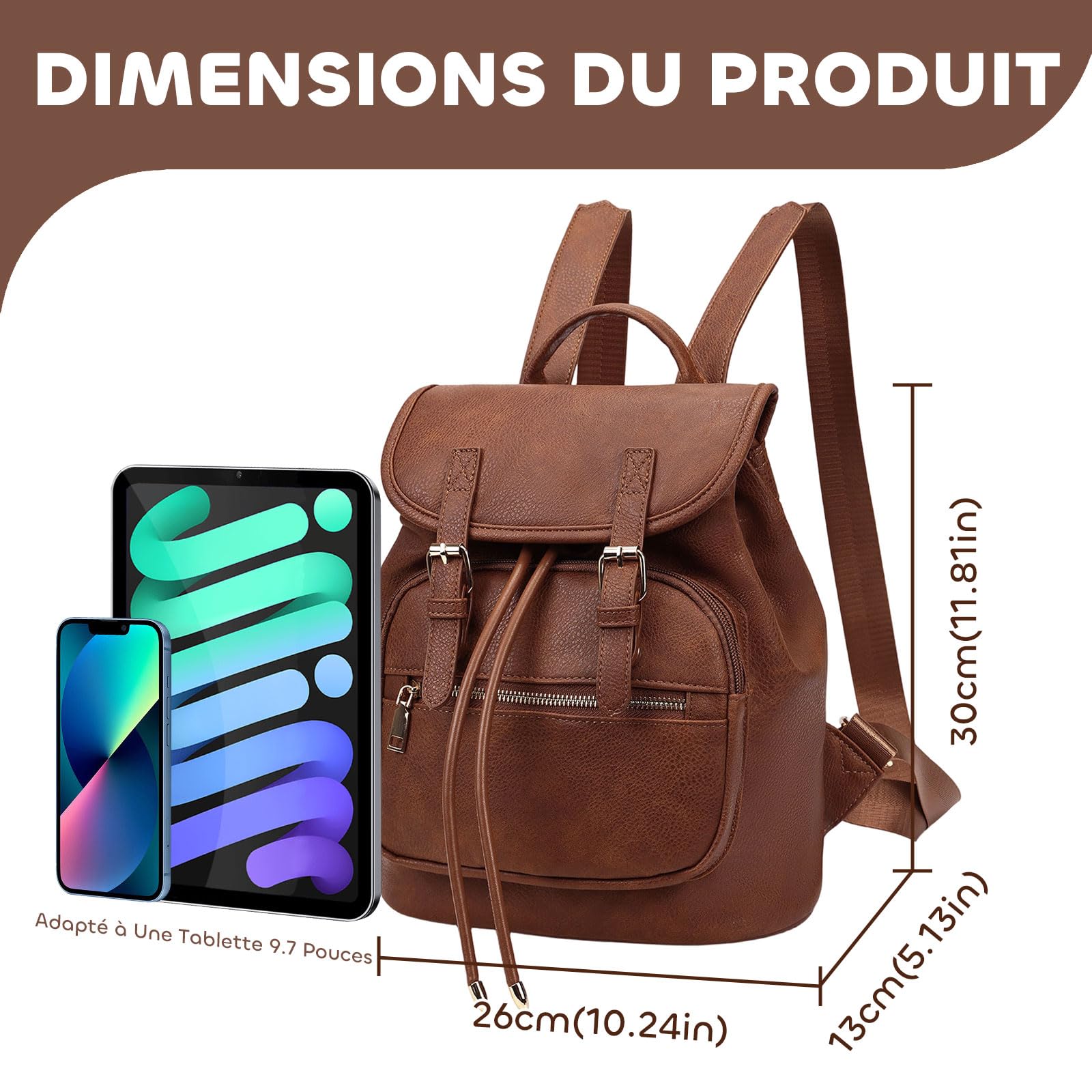Leathario Petit Sac a Dos Femme, Sacs à Main Portés Dos Femme Antivol Léger Backpack Loisirs Casual en Cuir Vegan pour Voyage L'école Travail Université Collège Shopping
