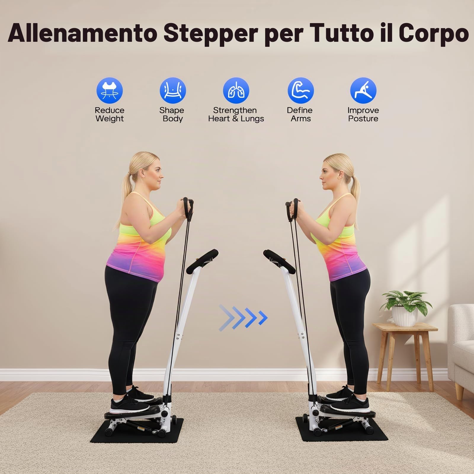 Steppe Fitness, antiscivolo, regolabile in altezza, 150 kg, con impugnatura e fasce di resistenza, attrezzi fitness per casa, attrezzature sportive per dimagrire