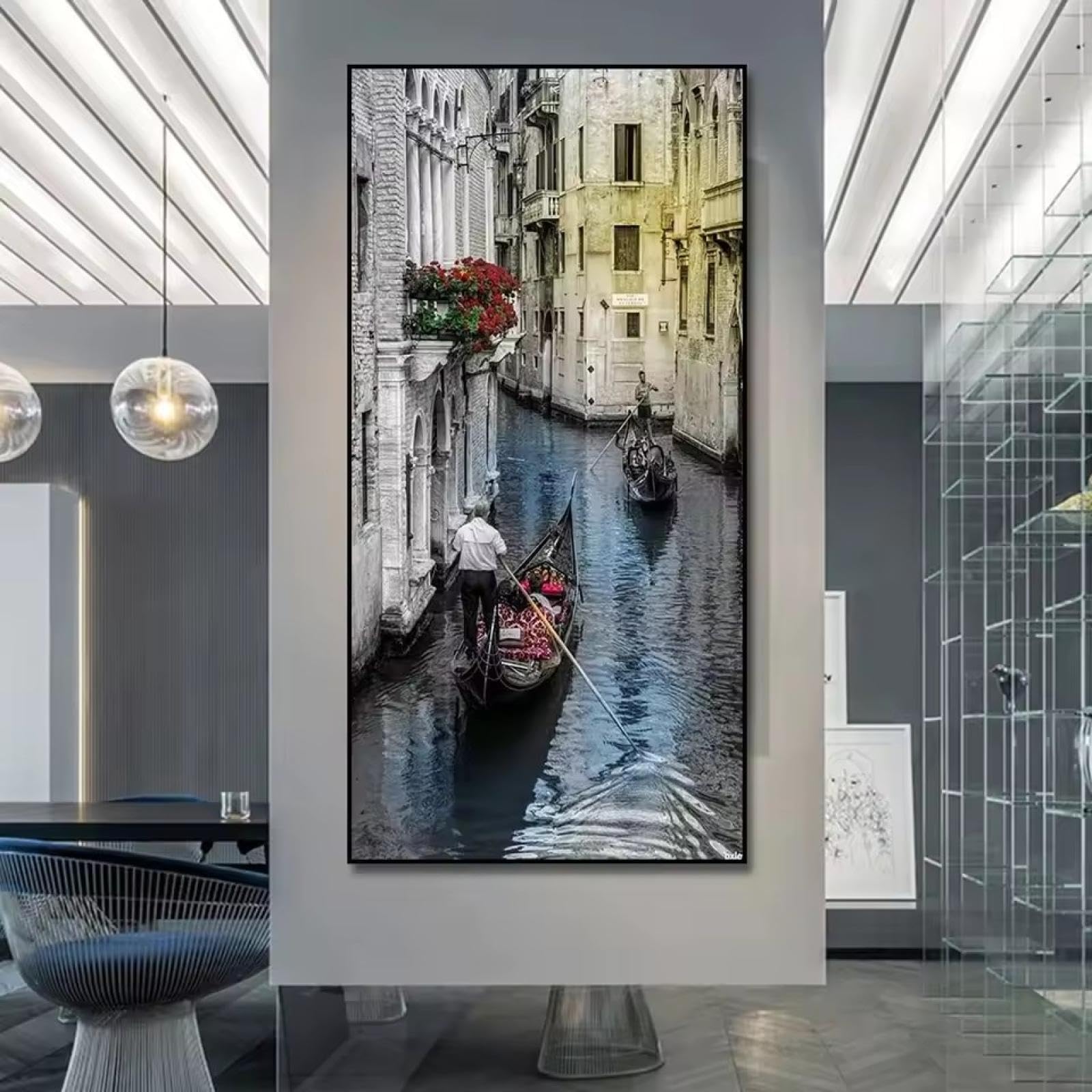 Peinture Venise salon décoration murale maison tableau paysage urbain sur toile 90x180cm - 8