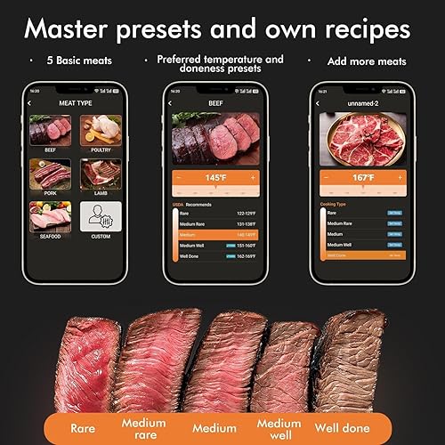 Miniatura 6 de Termómetro inalámbrico inteligente para carne con sonda más fina, termómetro magnético Bluetooth para alimentos, seguimiento remoto y lecturas en