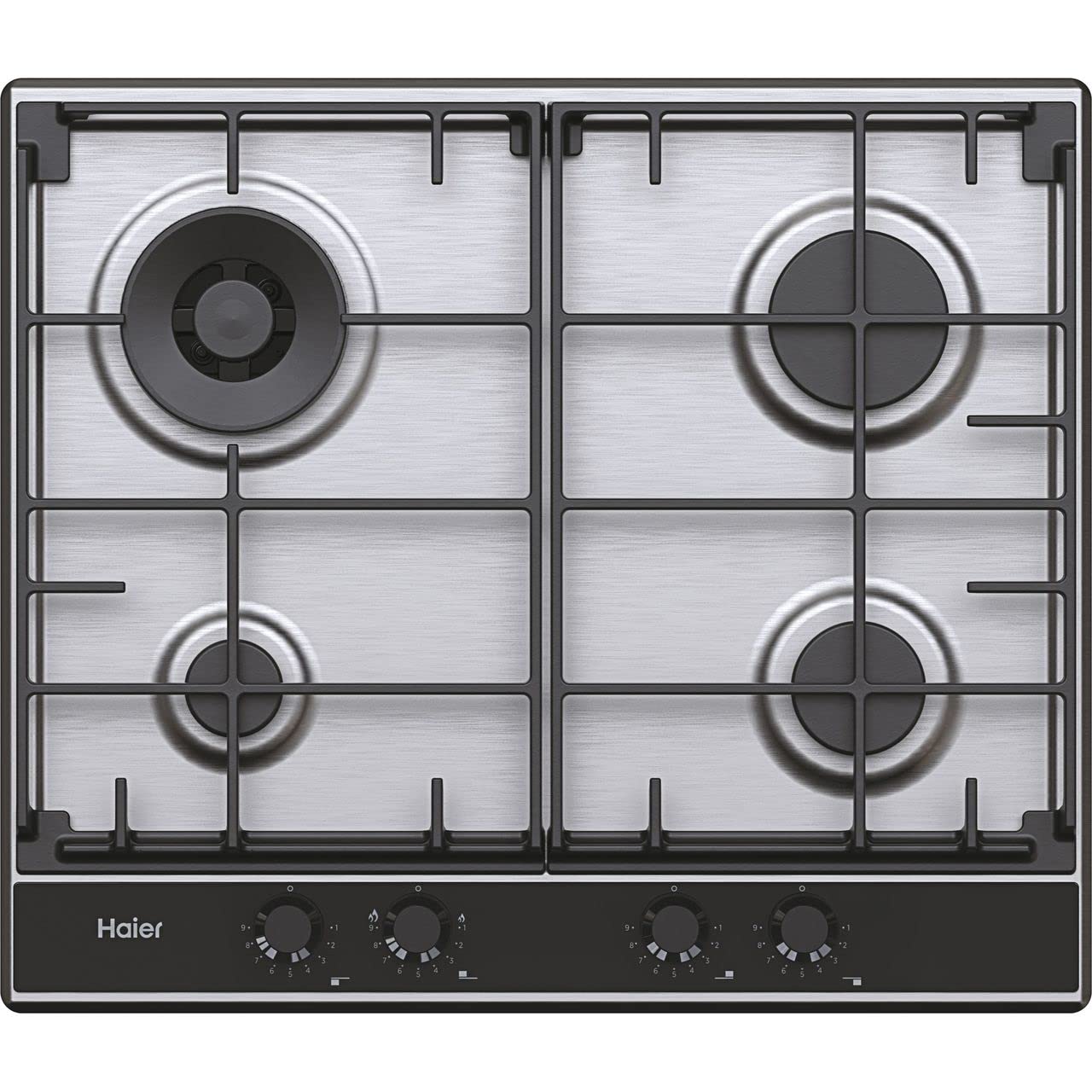 Haier Serie 2 HAHG6BR4S2X - Placa de gas (60 cm), color negro y acero inoxidable