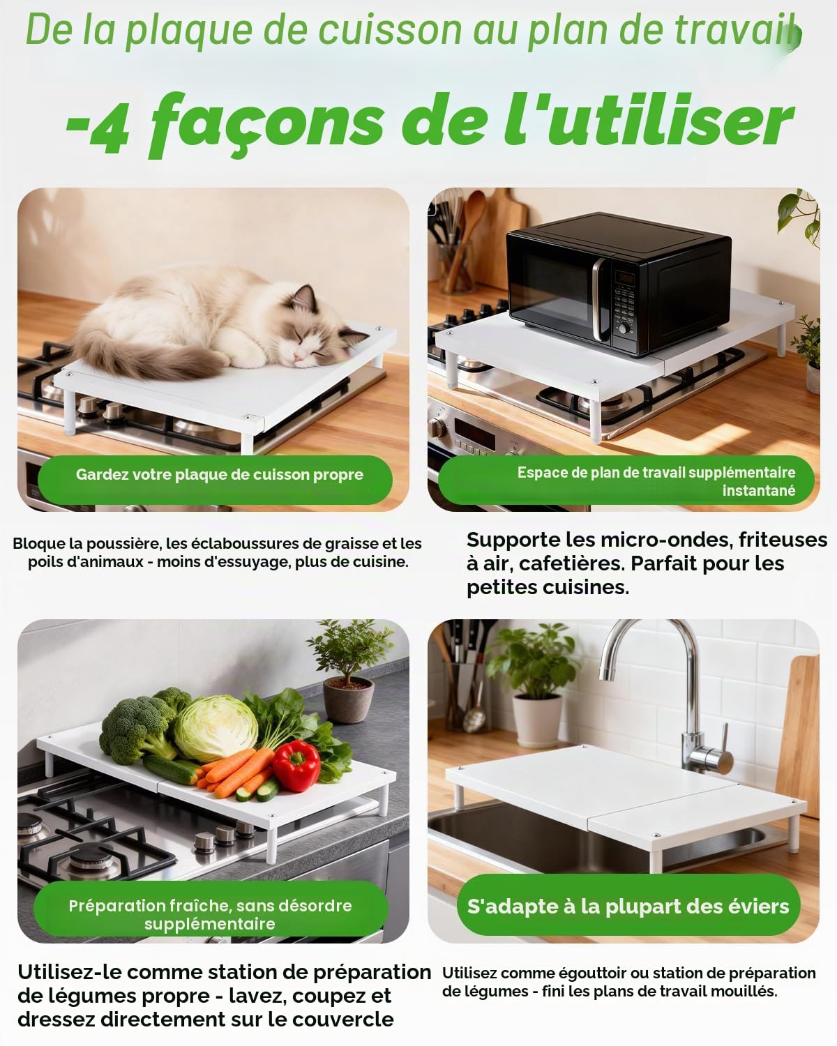 YUCHENGTECH Couvercle de Cuisinière à Gaz Acier au Carbone,34x8x37-62cm | Cache Plaque de Cuisson Gaz Protege Plaque de Cuisson Gaz,Blanc