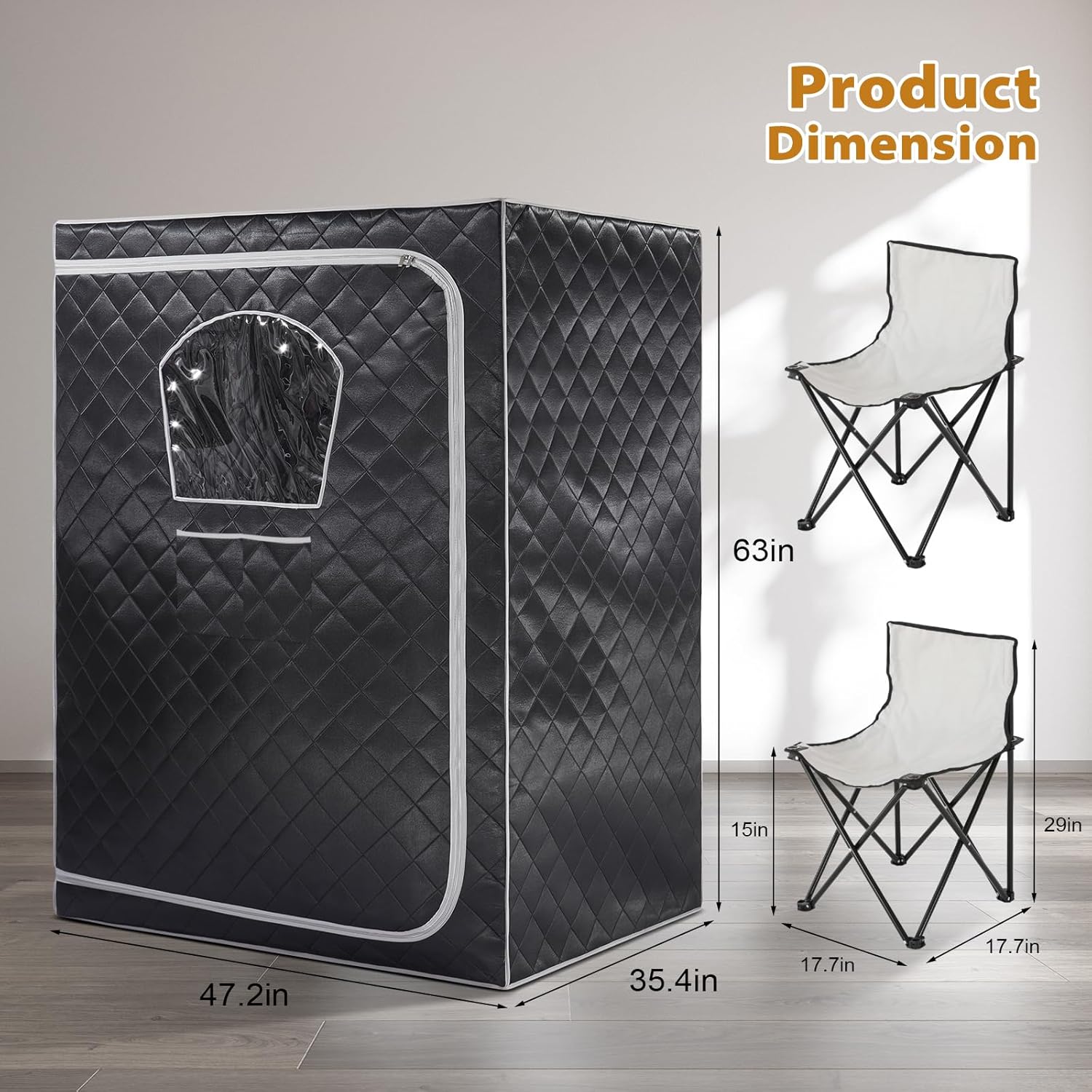 Gollense 2 Person Sauna Portable Steam Sauna Tent with 2 Folding Chairs, Full Size at Home Steam Box for Relaxation Indoor Personal Home Spa, Steamer NOT Included, Black