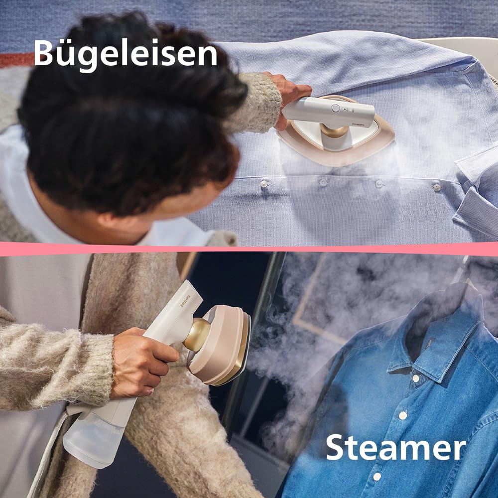 Philips OneTurn, 2-in-1 Bügeleisen & Steamer mit drehbarem Kopf, Einfach losbügeln – kein Brett, 45 g/min Dauerdampf, Energieeffizient 1800 W, Weiß (GC213/10)