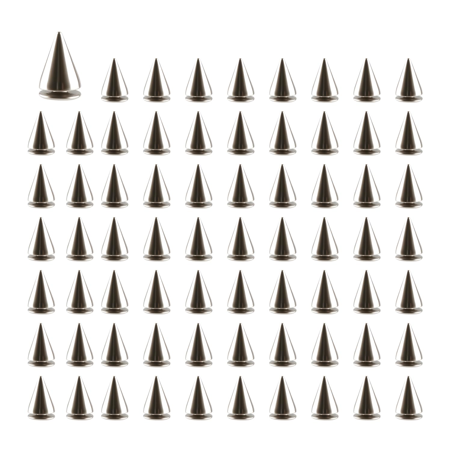 Wellrun Silver 100Pcs Punk Cone Studs, Spikes For Diy Craft,Rivet Cone Studs,Rock Style Metal Accessories For Leather Bags Shoes Belts Jackets