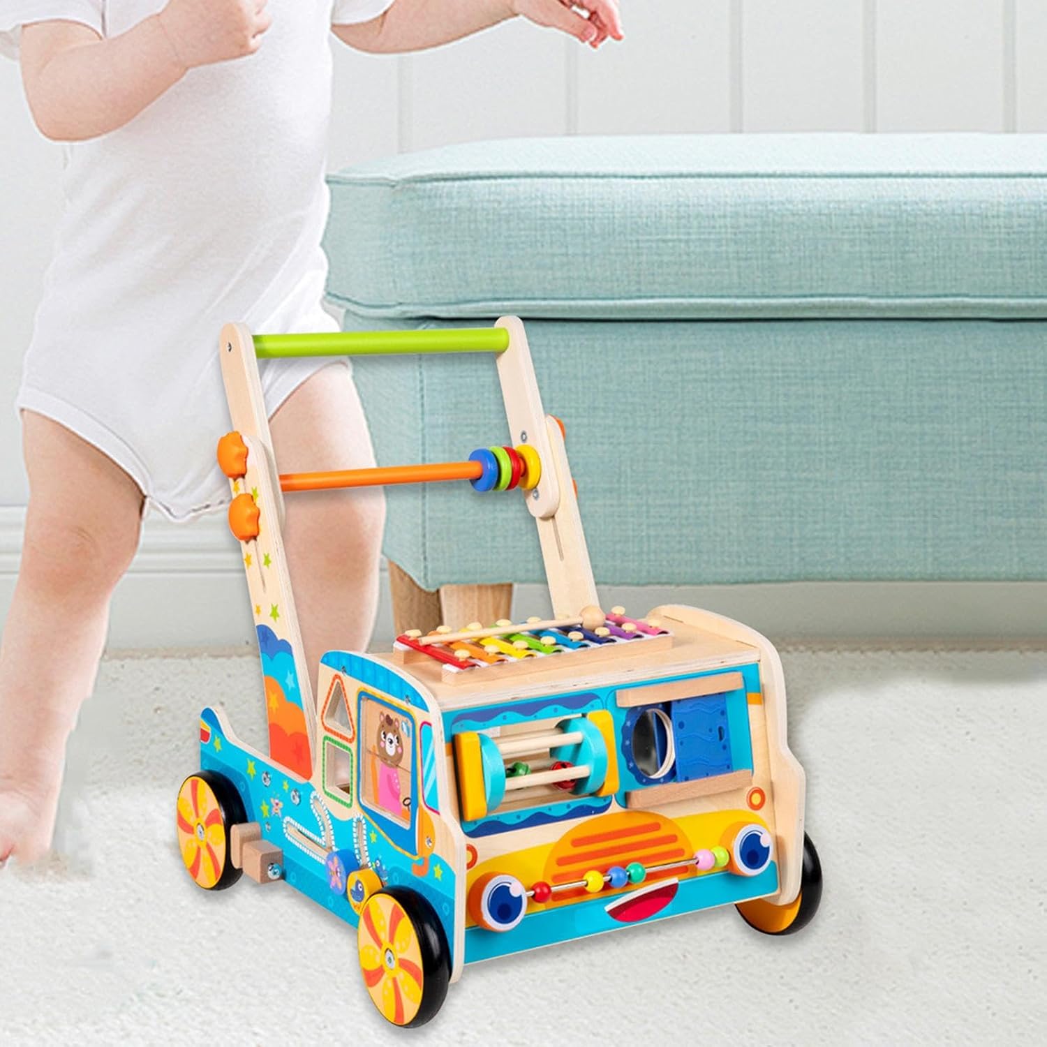 Push Walking Toy Activity Center Stand, Push, Walk Learning and Walking Toy Music Toy for 12~18 Months Children, Bear
