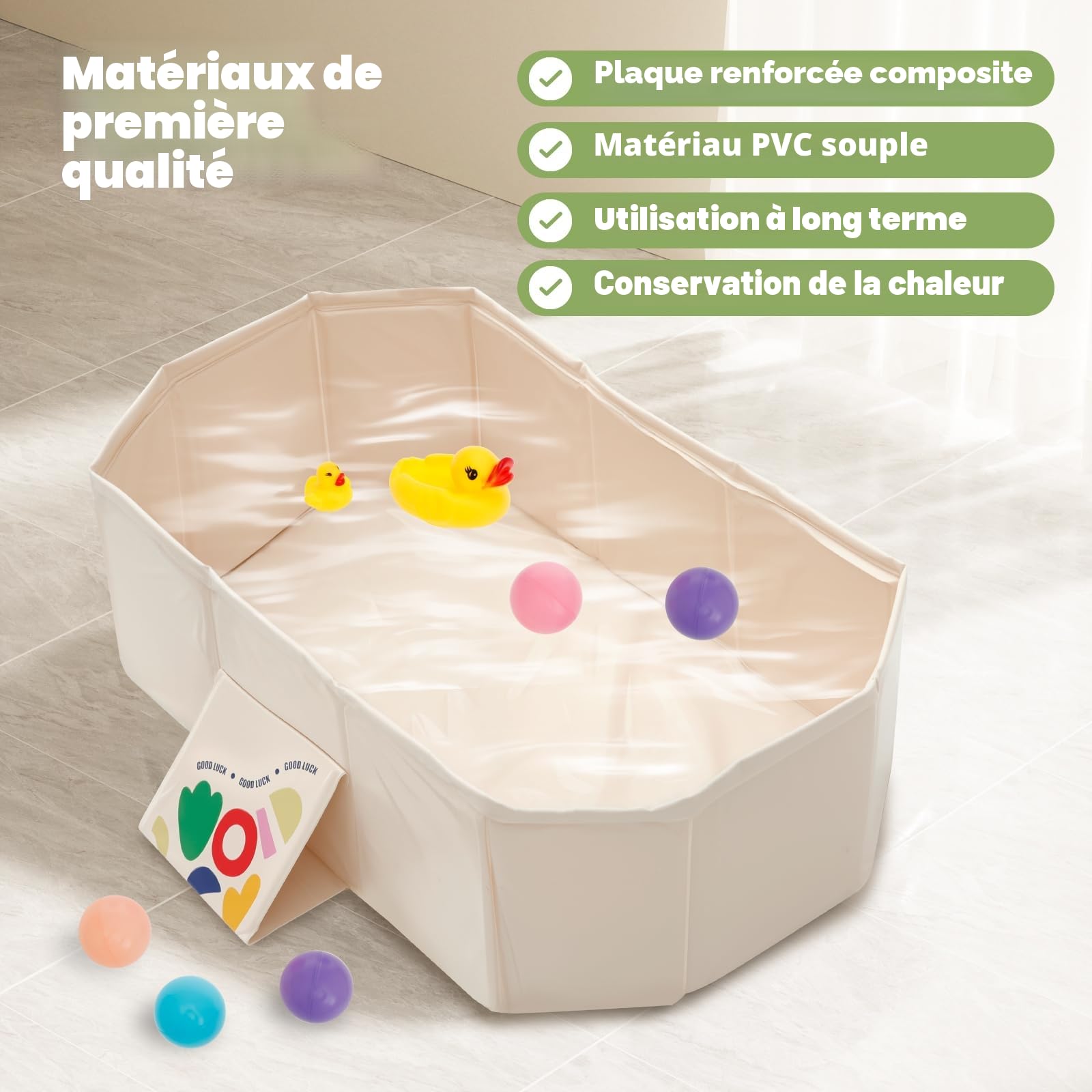 Baignoire pliable pour bébé de 0 à 6 ans - Baignoire intégrée avec vis de vidange - Blanc tufty