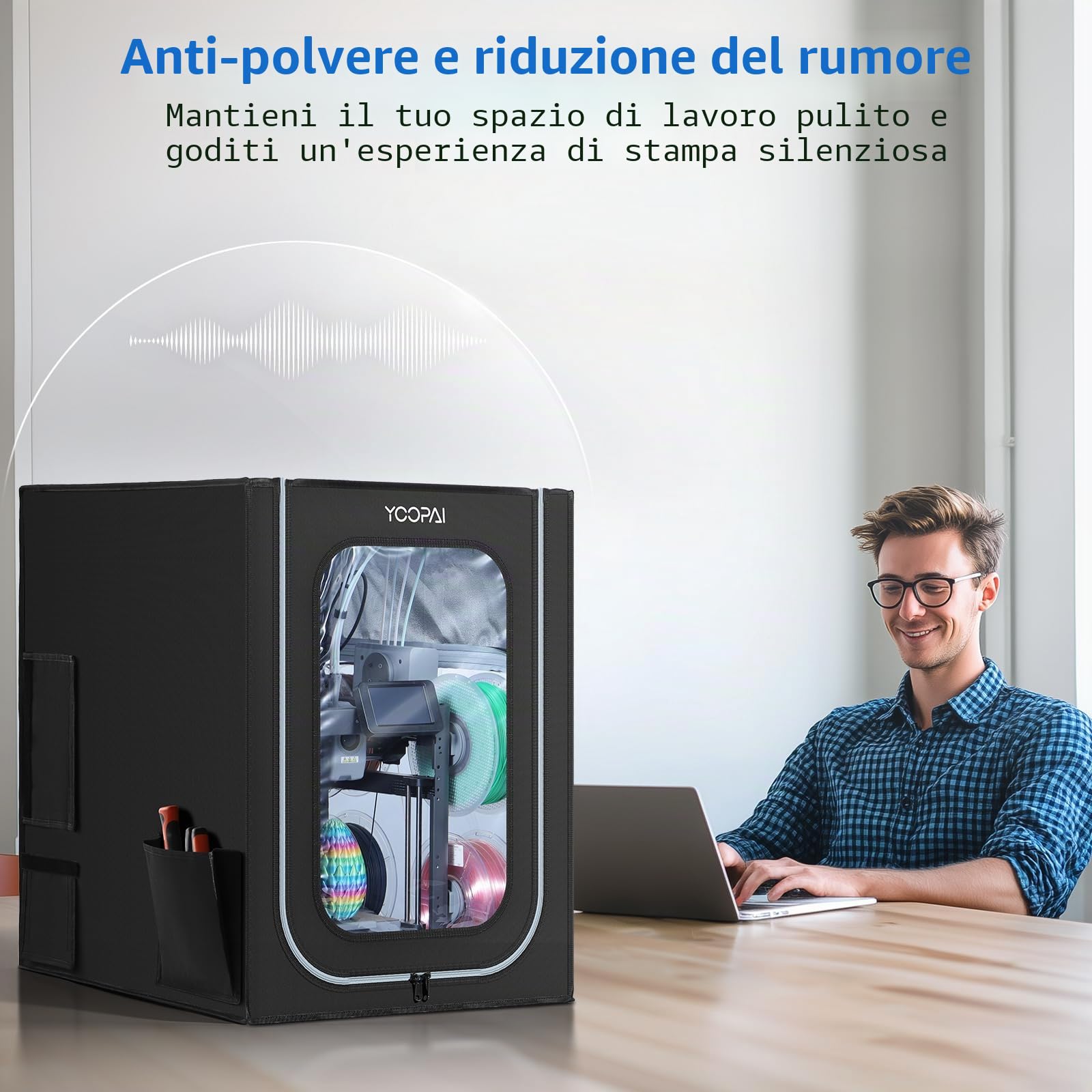 YOOPAI Custodia per Stampante 3D con Luce LED per AD5X / AD5M, Copertura Antipolvere a Temperatura Costante, Ignifuga e Fonoassorbente