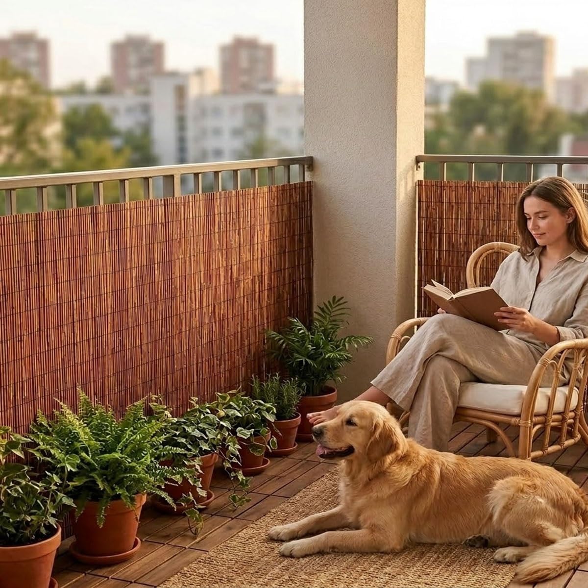 Rollo de Cañizo Natural para Ocultación Balcón y Terraza, Valla de Cañizo Natural Exterior para Privacidad Jardín, Pantalla Protector Visual y Cortavientos Resistente(91x792cm(3x26ft))