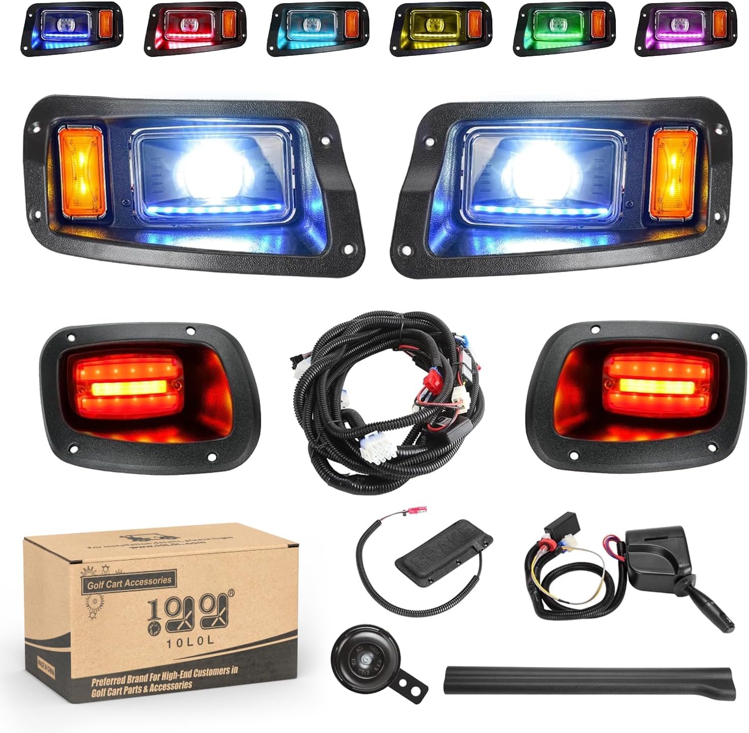10L0L Golf Cart Light Kit for EZGO TXT Freedom 2014-Up, Headlight & Tail Light Set with Bluetooth App Control, Turn Signals, Flashing Lights, High Beam, Brake Lights & Daytime Running Light (12V-48V)