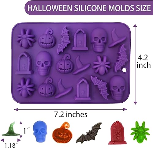 Miniatura 2 de Moldes de silicona para Halloween para chocolate, paquete de 4, molde 3D de gomitas de caramelo de chocolate para Halloween, calavera, calabaza,