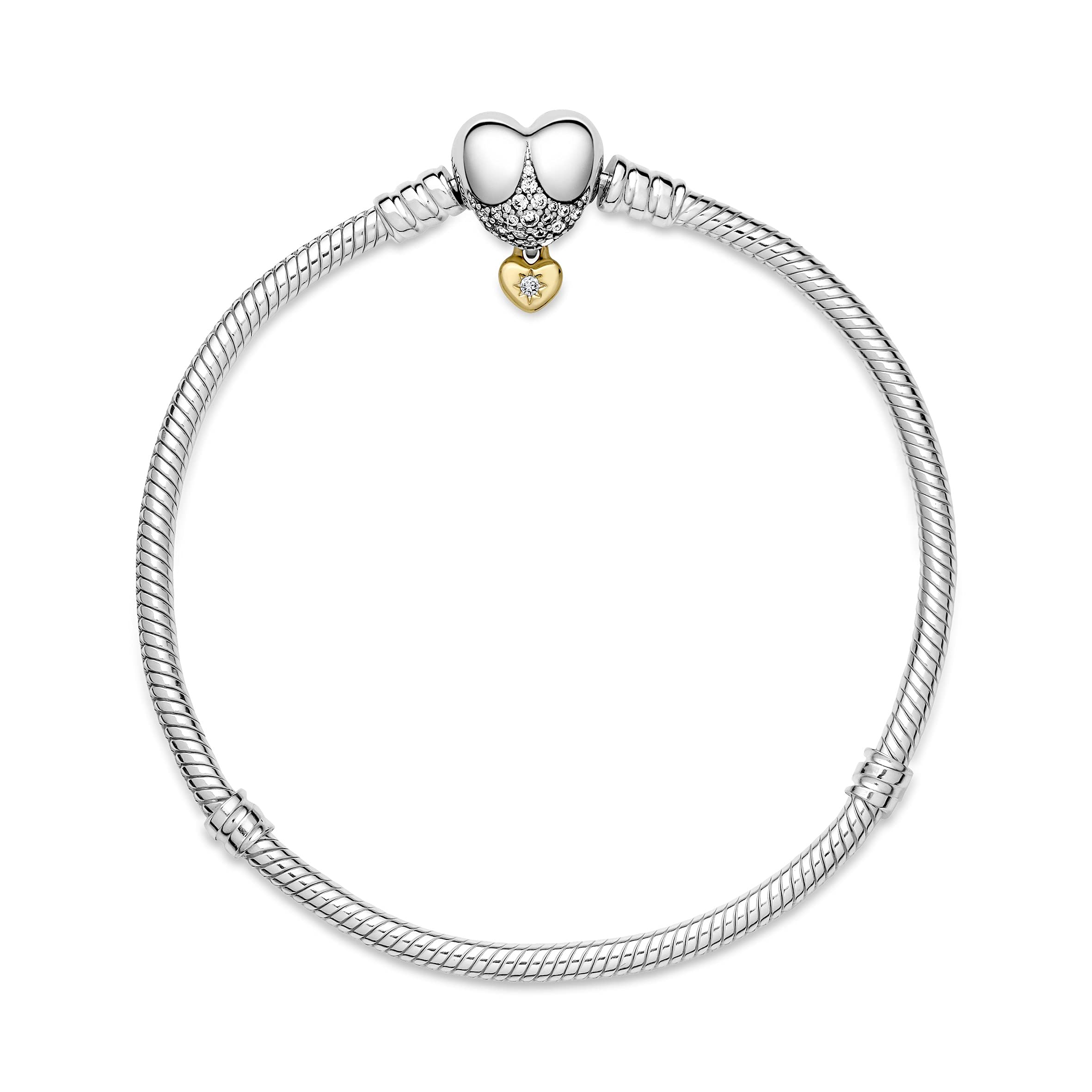 PANDORA Schlangen-Gliederarmband mit Herz-Verschluss mit Sterling-Silber und 14 Karat vergoldete Metalllegierung und Zirkoniasteine aus der Disney x Collection, 20 cm