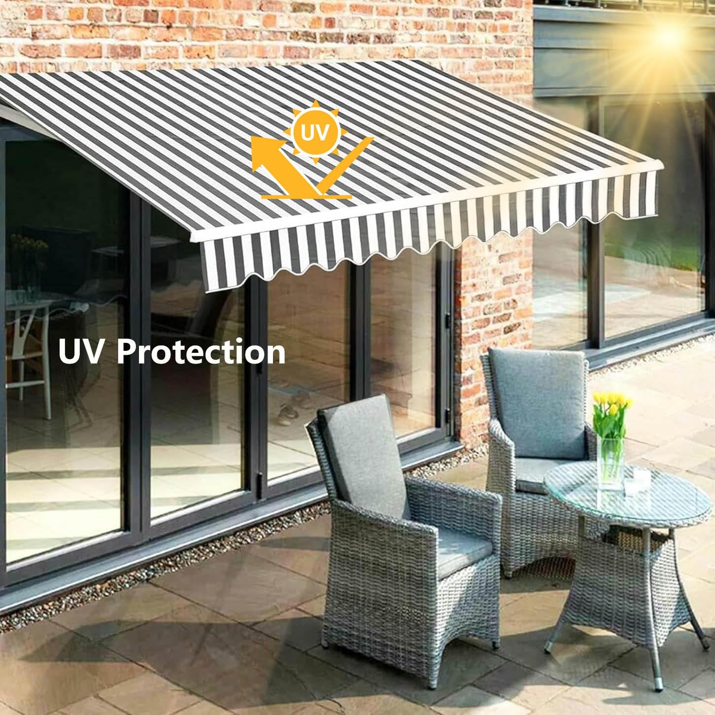 Tessuto Di Ricambio Per Tenda Da Sole, Impermeabile, 450x300 Cm, Giallo/arancione, Resistente UV, Senza Struttura - 2