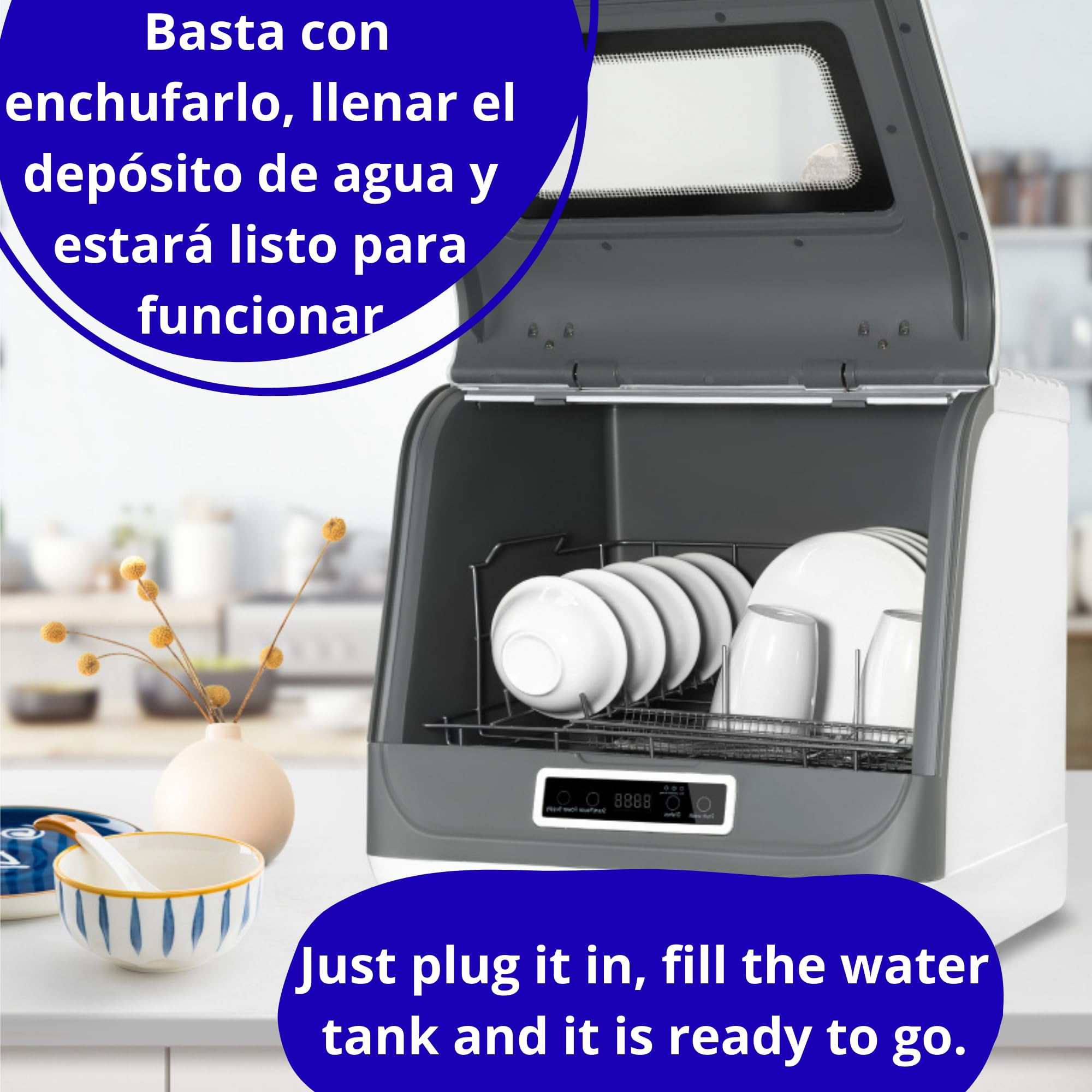 Mini lavavajillas sin instalación para 4 sets de vajilla. Lavavajillas pequeño con 5 programas de funcionamiento (lavado, secado y desinfección). Lavavajillas portátil sin instalación (Modelo B)