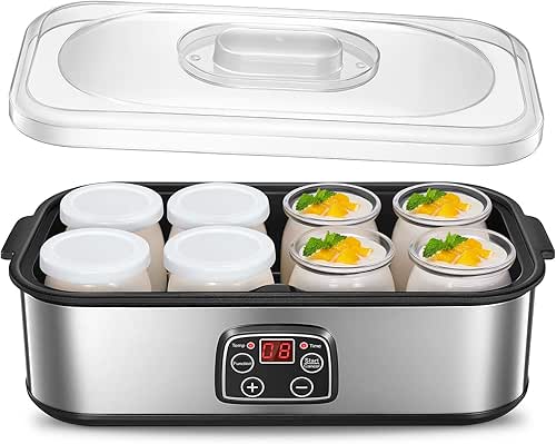 Yaourtière 8 Pots, 180ml Pot en Verre avec Couvercle, Yaourtière