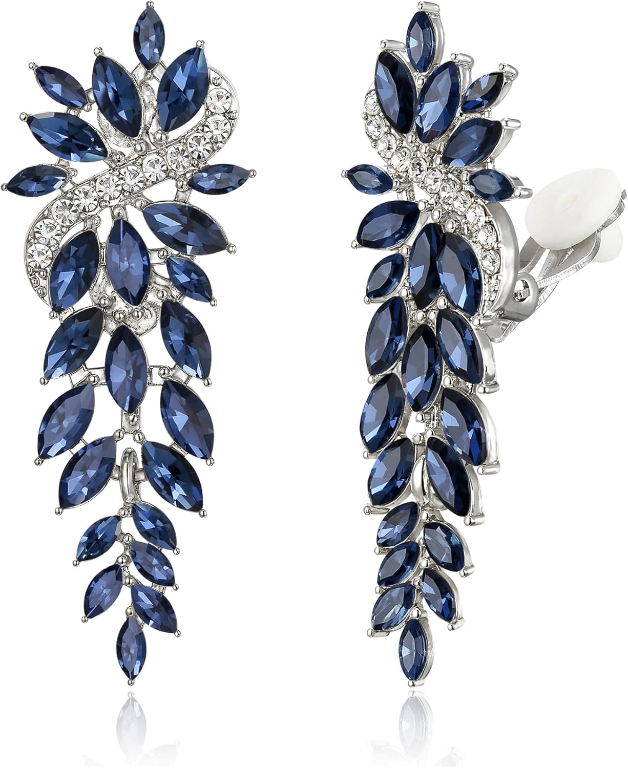 Crysdue Clip On Rhinestone Chandelier Dangle Earrings, Marquise Crystal Wedding Bridal Statement Drop Non Piercing Earrings for Brides Bridemaids Women Formal Prom Jewelry