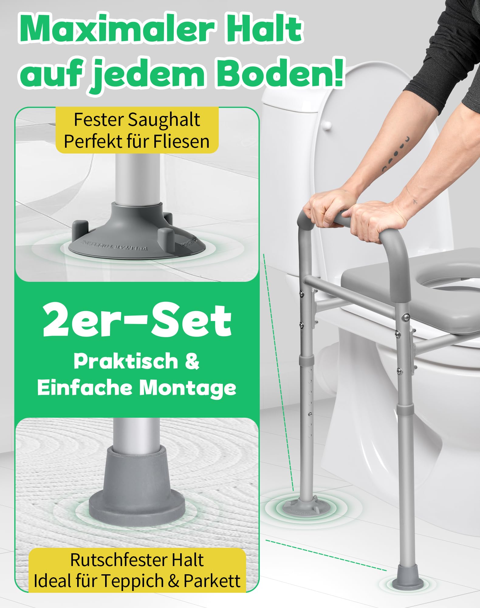 Toilettensitzerhöhung mit Armlehnen 15cm WC Sitzerhöhung Toilettenaufsatz für Senioren Erhöhter Toilettensitz 7 verstellbar Höhe Toilettenerhöhung für Erwachsene Aufstehhilfe Toilette bis zu 150kg