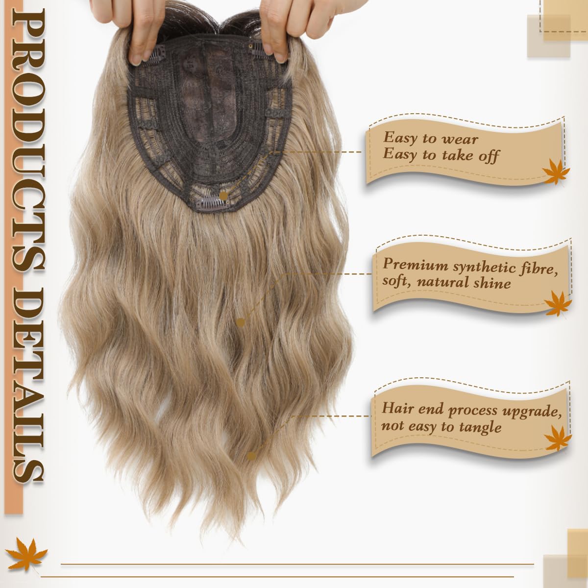 Nexyshe Hair Topper Wavy Hair Toppers with Bangs 14 Inch Hairtoppers for Thinning hair 6.5''X6.5'' Big Base hairpieces for Women Clip in - Image 2